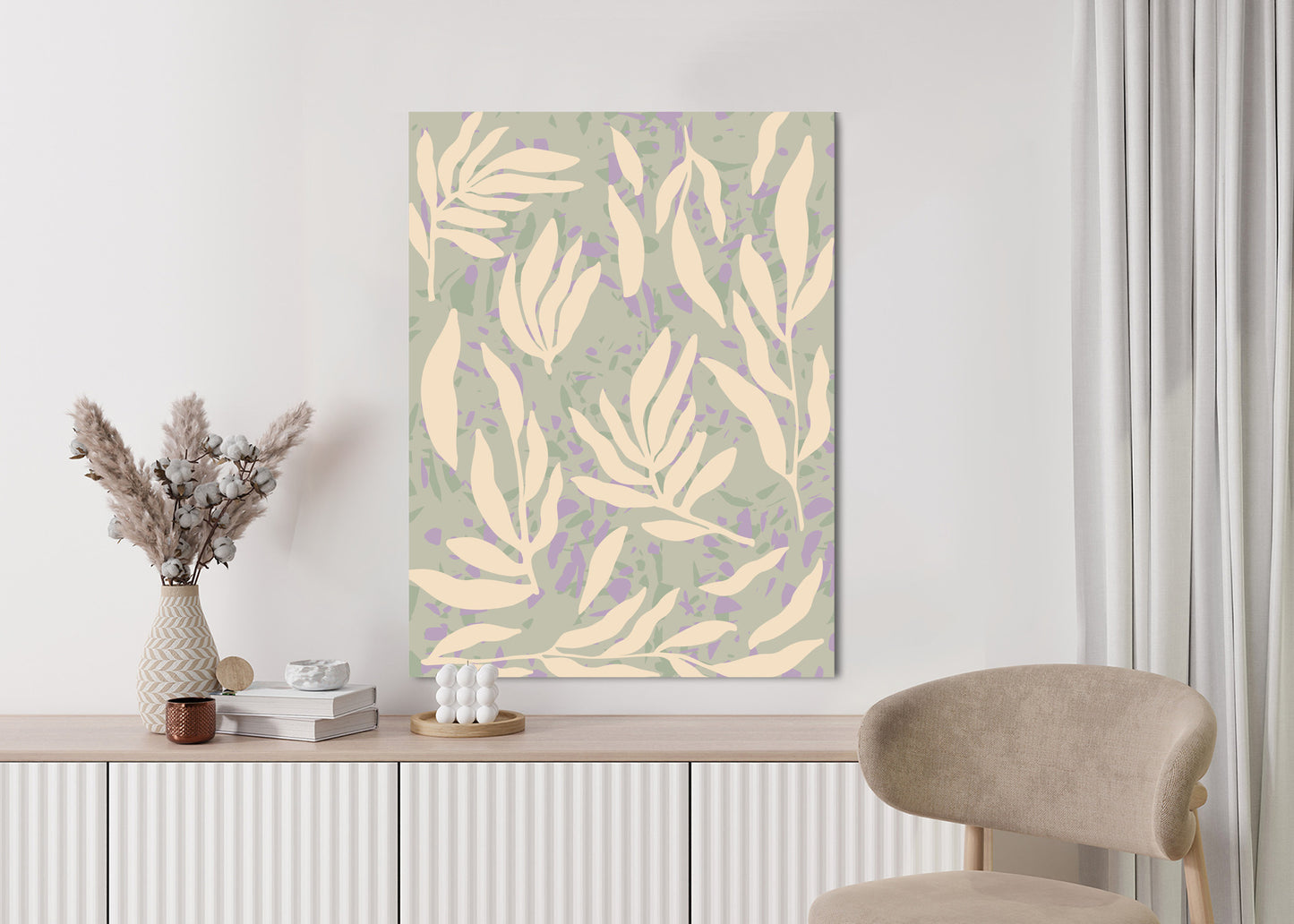 Poster Botanisches Muster Mit Beigen Zweigen Rahmen Holz Mit Passepartout Farbe Natürlich