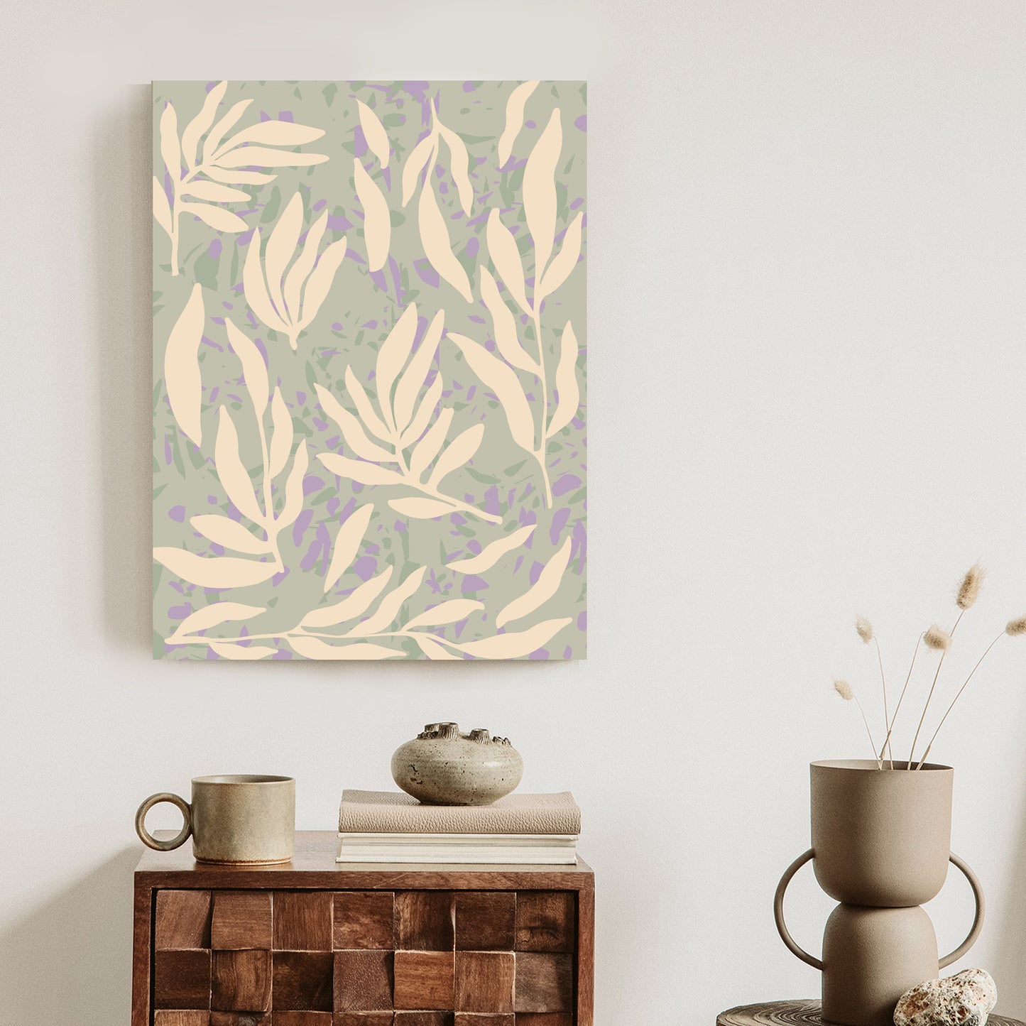 Poster Botanisches Muster Mit Beigen Zweigen Rahmen Holz Mit Passepartout Farbe Natürlich