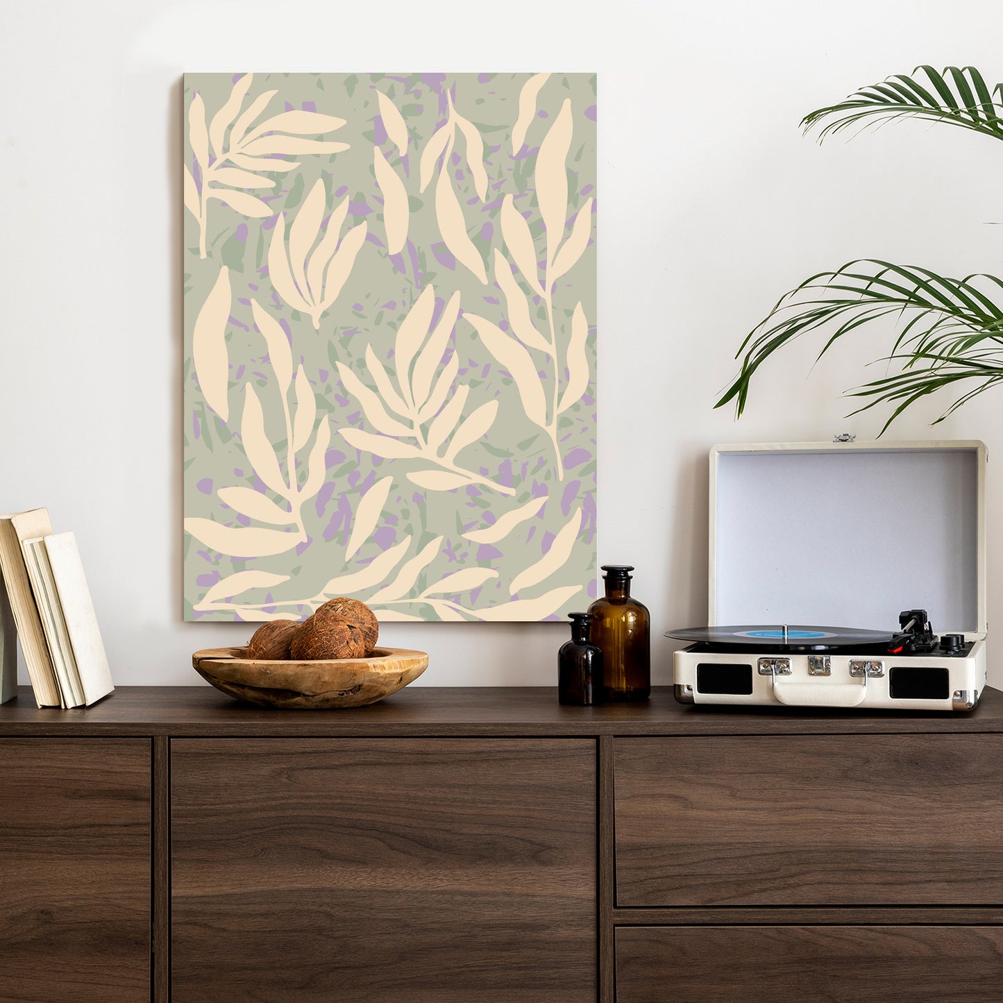 Poster Botanisches Muster Mit Beigen Zweigen Rahmen Holz Mit Passepartout Farbe Natürlich