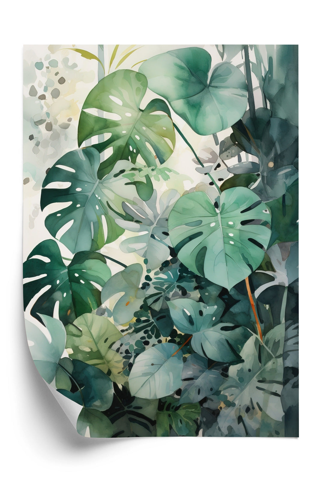 Poster Botanischer Grüner Monstera-Hintergrund Rahmen Holz Mit Passepartout Farbe Natürlich