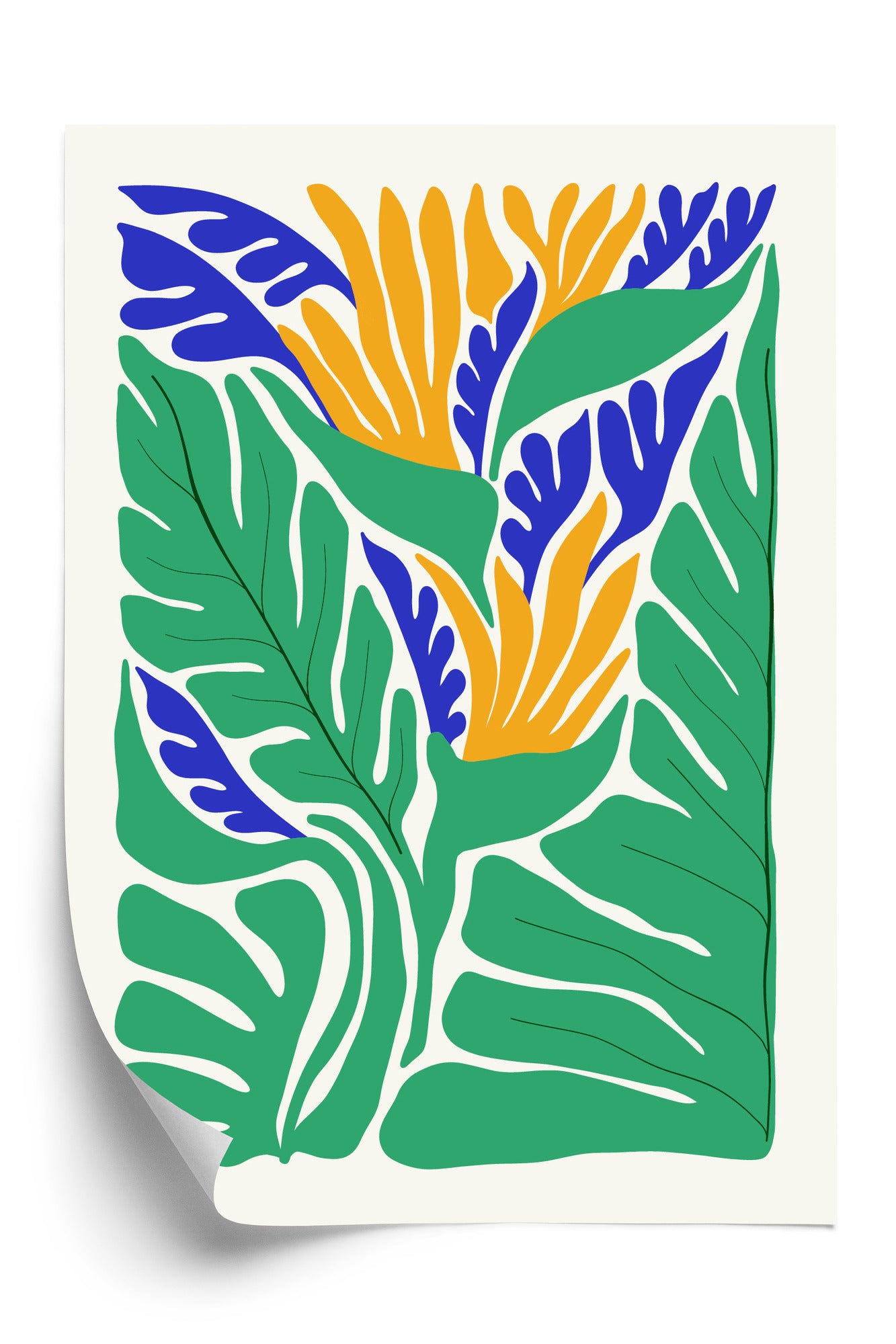 Poster Abstrakte Pflanzen Im Matisse-Stil Rahmen Holz Mit Passepartout Farbe Natürlich