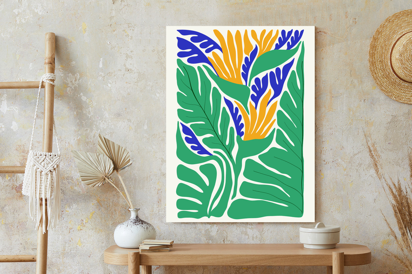 Poster Abstrakte Pflanzen Im Matisse-Stil Rahmen Holz Mit Passepartout Farbe Natürlich