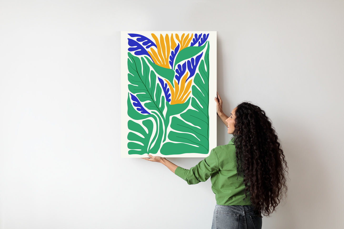 Poster Abstrakte Pflanzen Im Matisse-Stil Rahmen Holz Mit Passepartout Farbe Natürlich