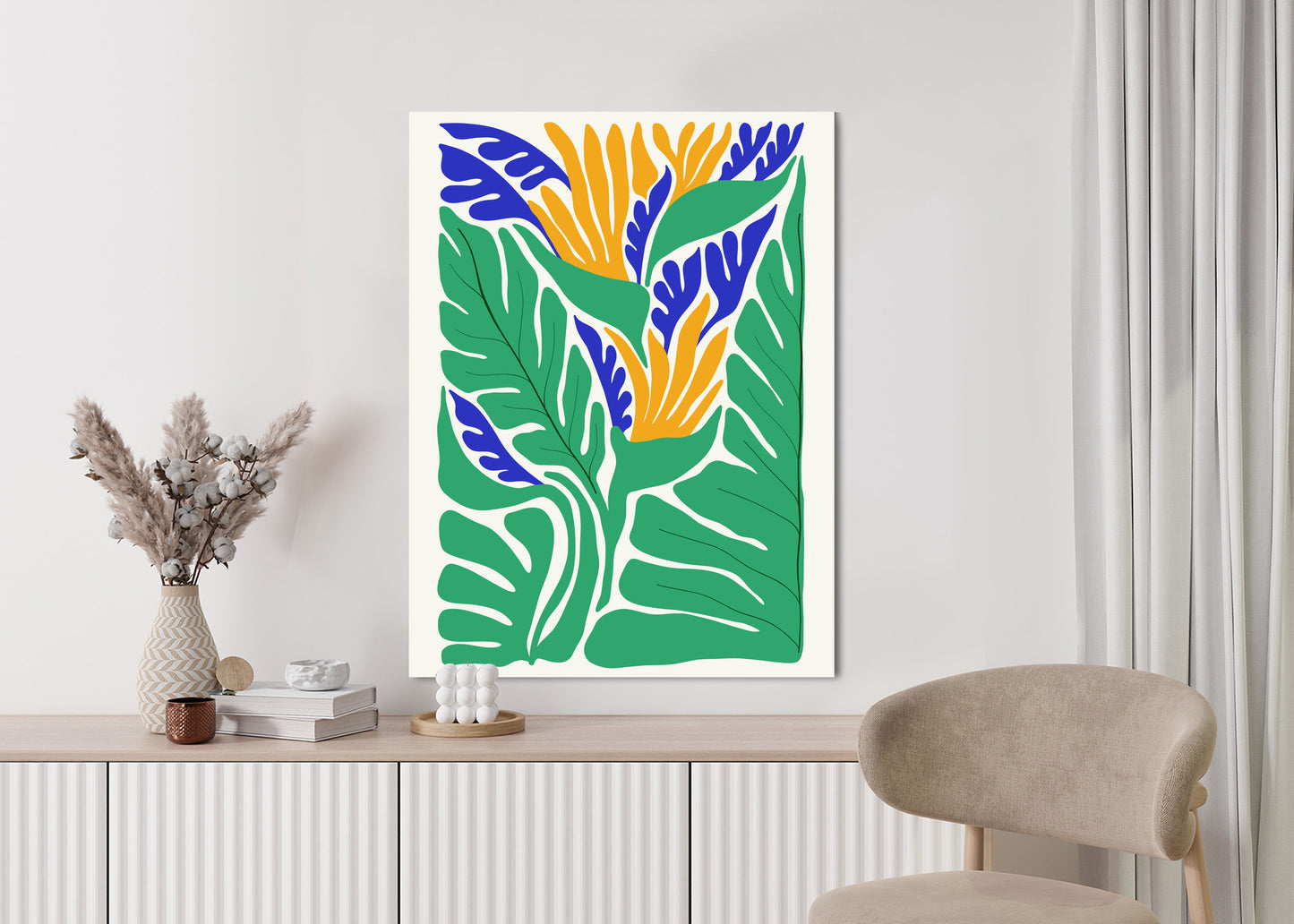 Poster Abstrakte Pflanzen Im Matisse-Stil Rahmen Holz Mit Passepartout Farbe Natürlich