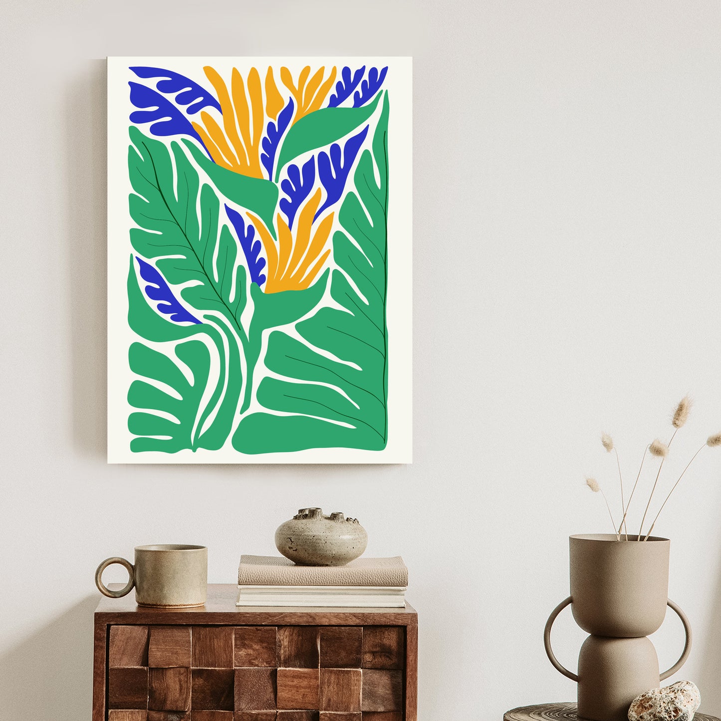 Poster Abstrakte Pflanzen Im Matisse-Stil Rahmen Holz Mit Passepartout Farbe Natürlich