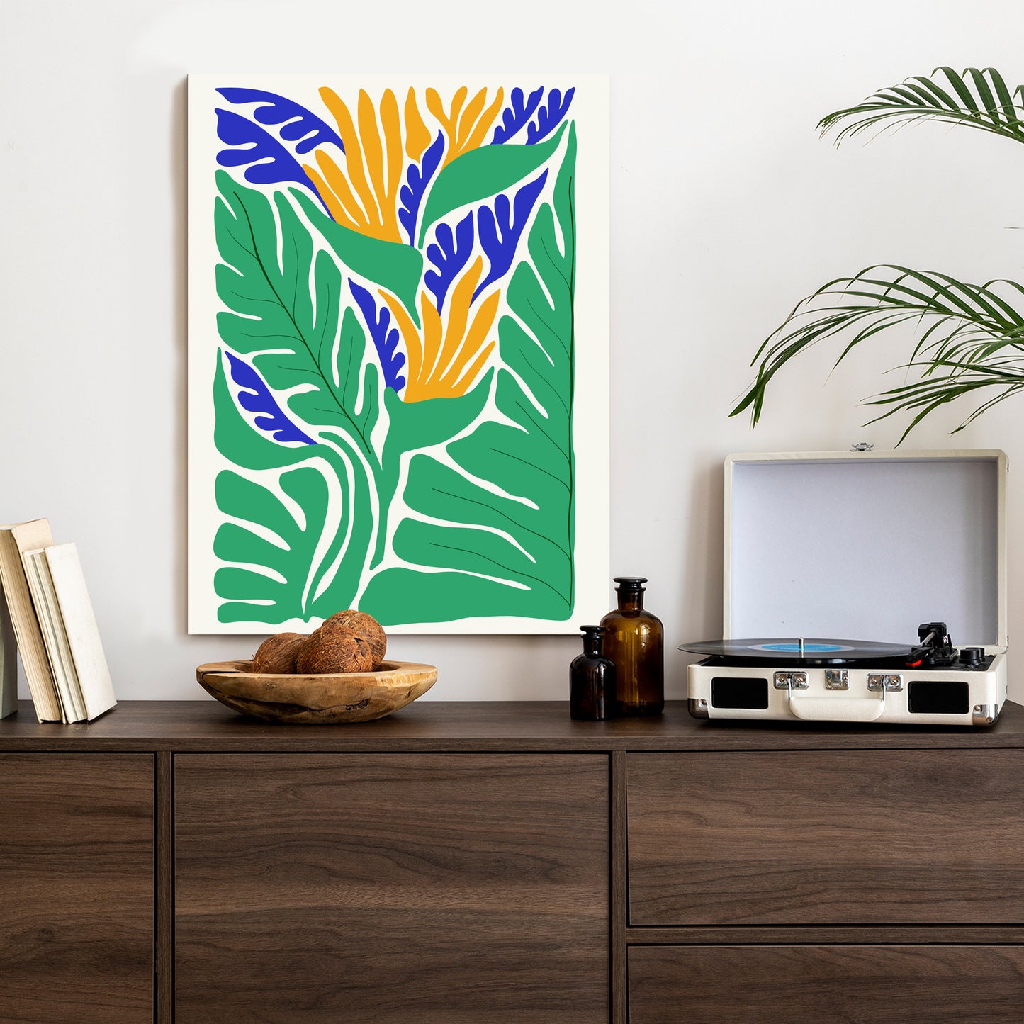 Poster Abstrakte Pflanzen Im Matisse-Stil Rahmen Holz Mit Passepartout Farbe Natürlich