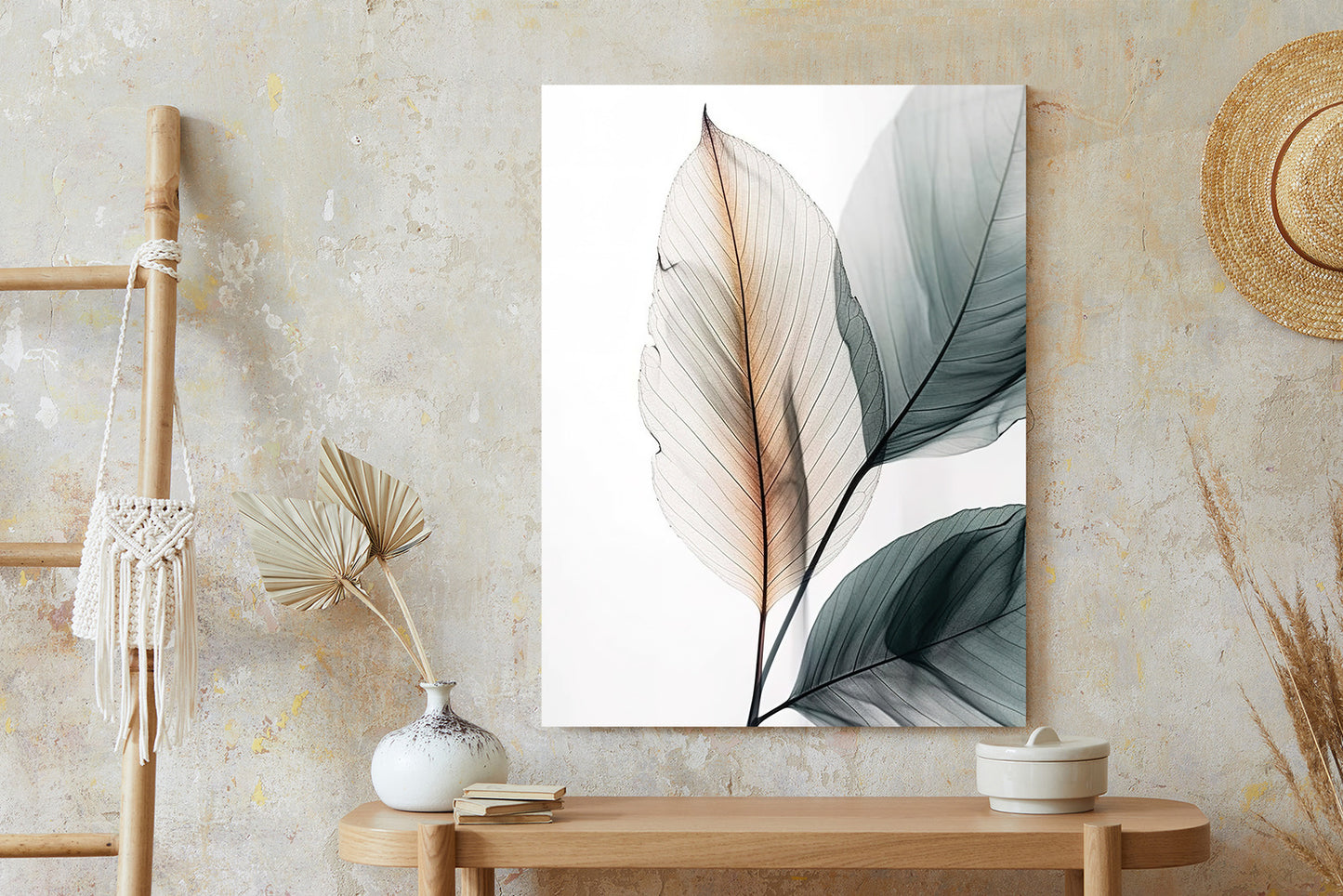 Poster Drei Blätter Auf Weißem Hintergrund Rahmen Holz Mit Passepartout Farbe Natürlich