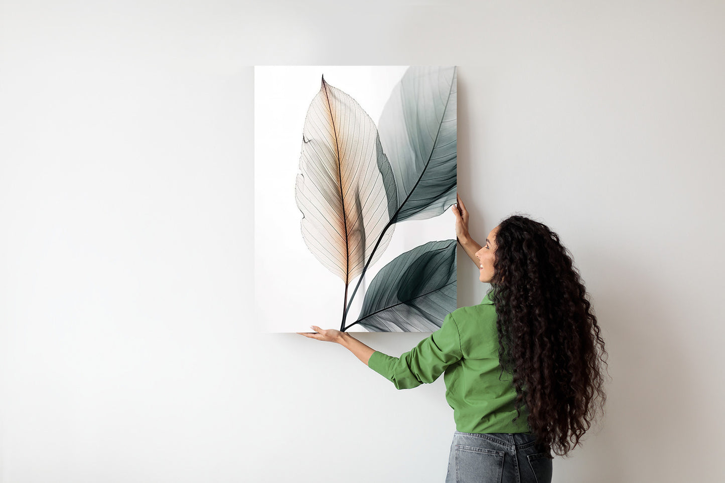 Poster Drei Blätter Auf Weißem Hintergrund Rahmen Holz Mit Passepartout Farbe Natürlich