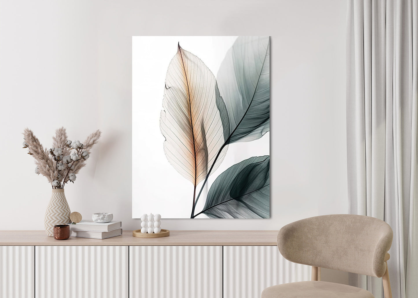 Poster Drei Blätter Auf Weißem Hintergrund Rahmen Holz Mit Passepartout Farbe Natürlich