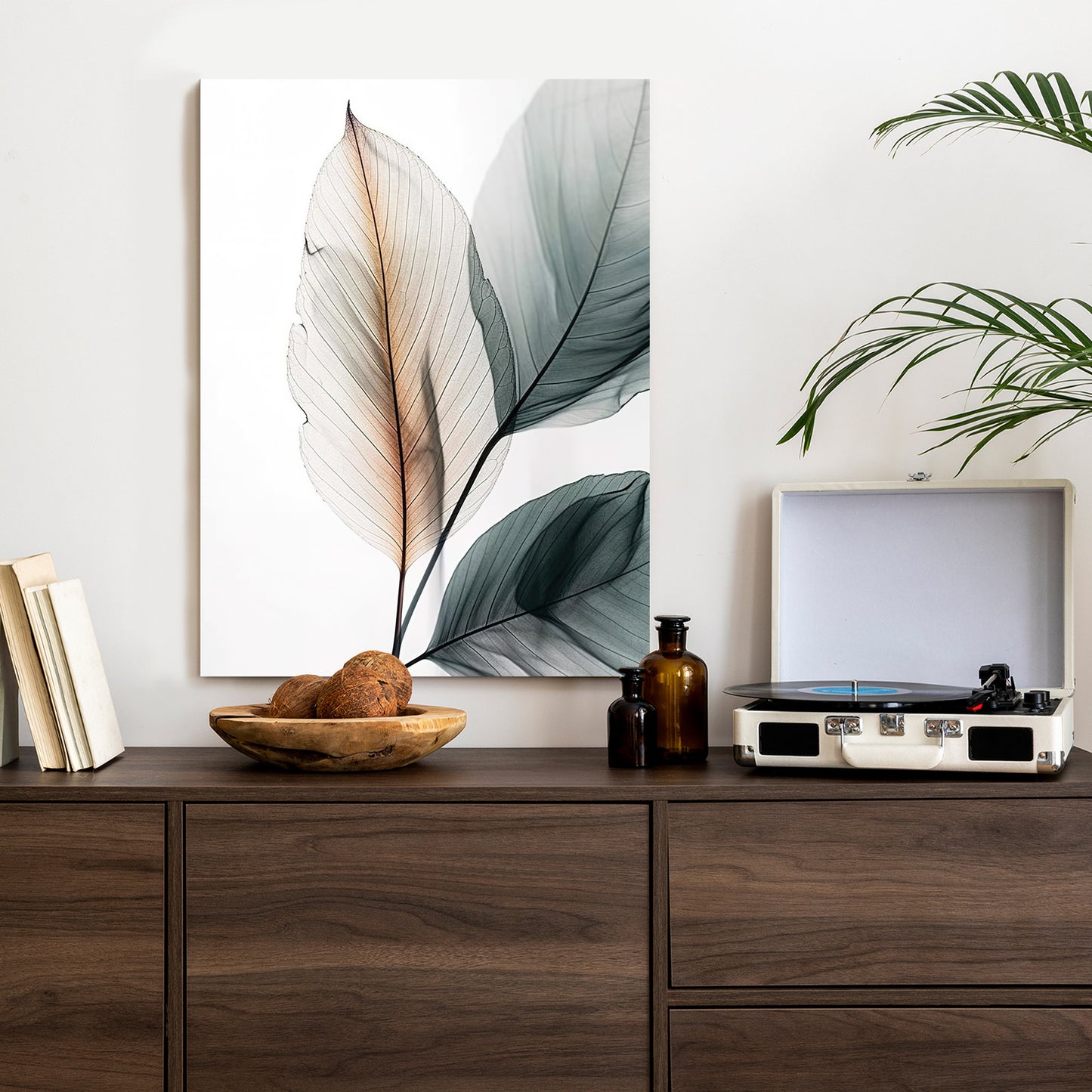 Poster Drei Blätter Auf Weißem Hintergrund Rahmen Holz Mit Passepartout Farbe Natürlich