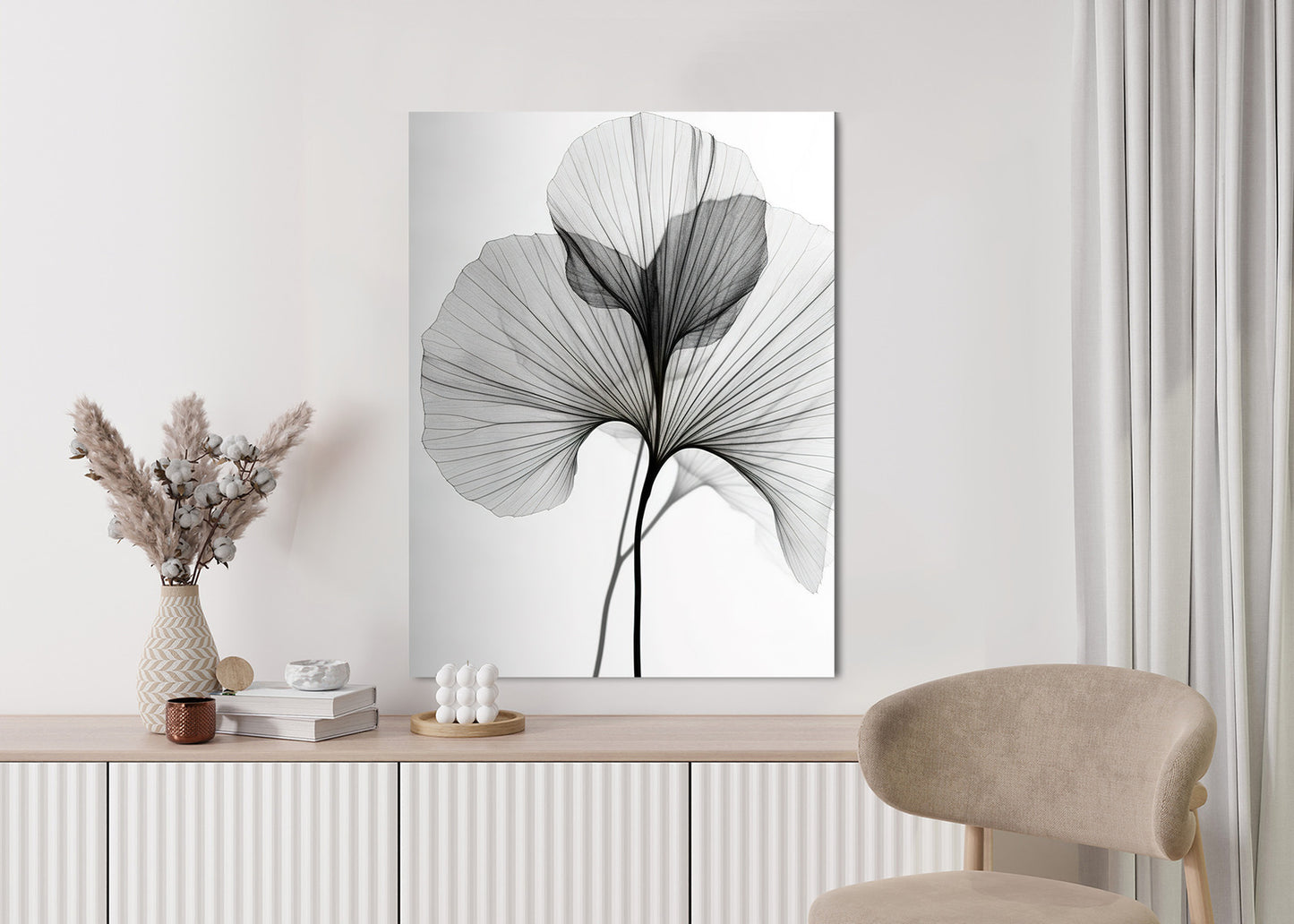 Poster Schwarze Ginkgoblätter Rahmen Hölzern Farbe Natürlich