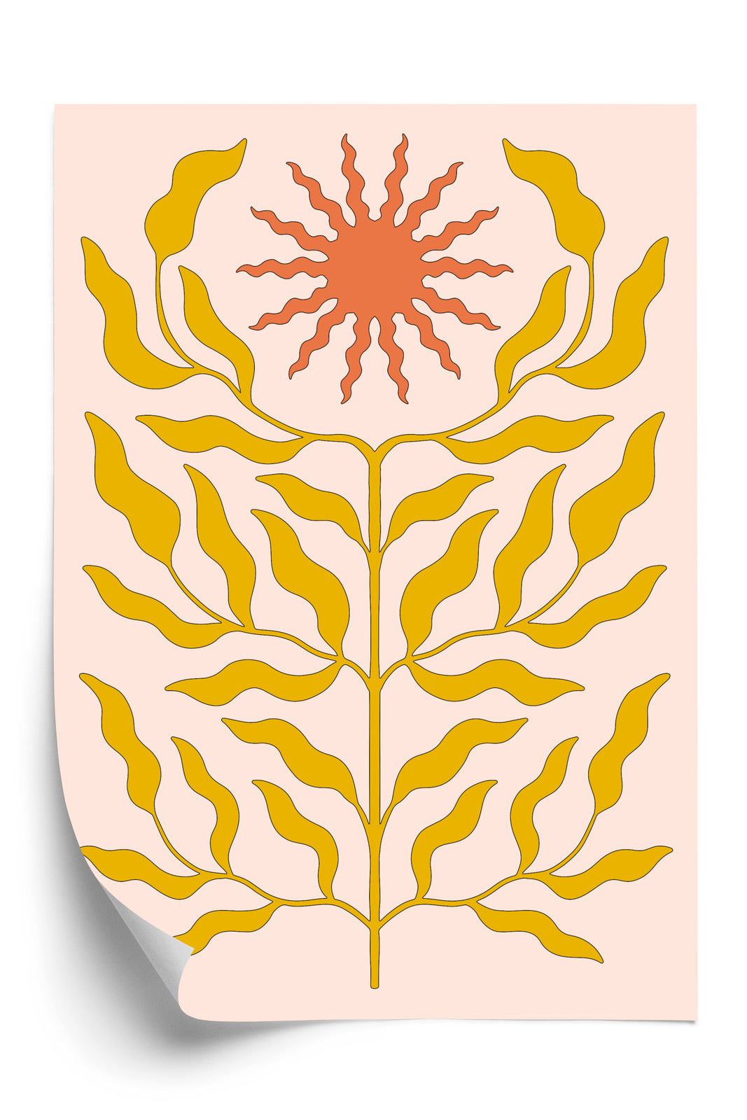 Poster Minimalistische Pflanze Im Boho-Stil Rahmen Holz Mit Passepartout Farbe Natürlich