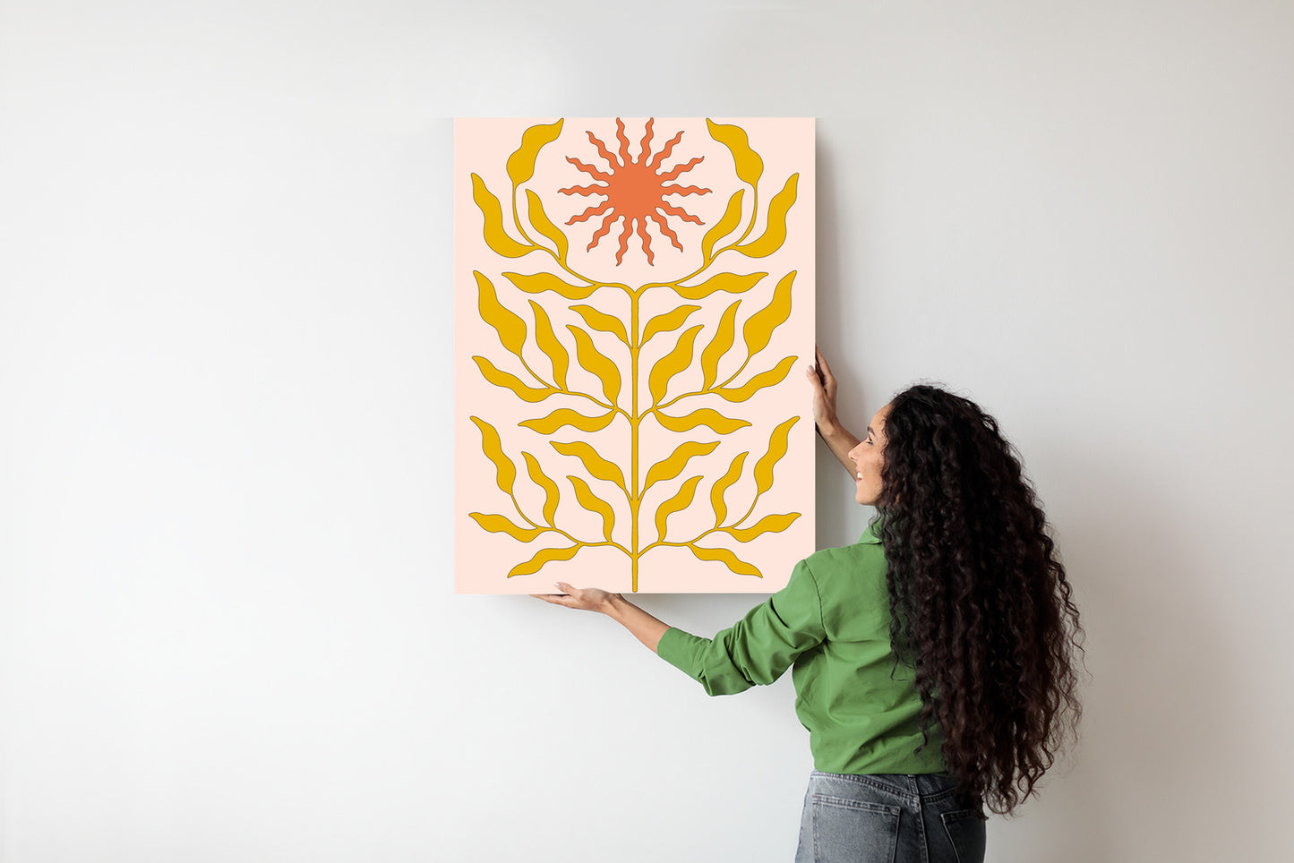 Poster Minimalistische Pflanze Im Boho-Stil Rahmen Holz Mit Passepartout Farbe Natürlich