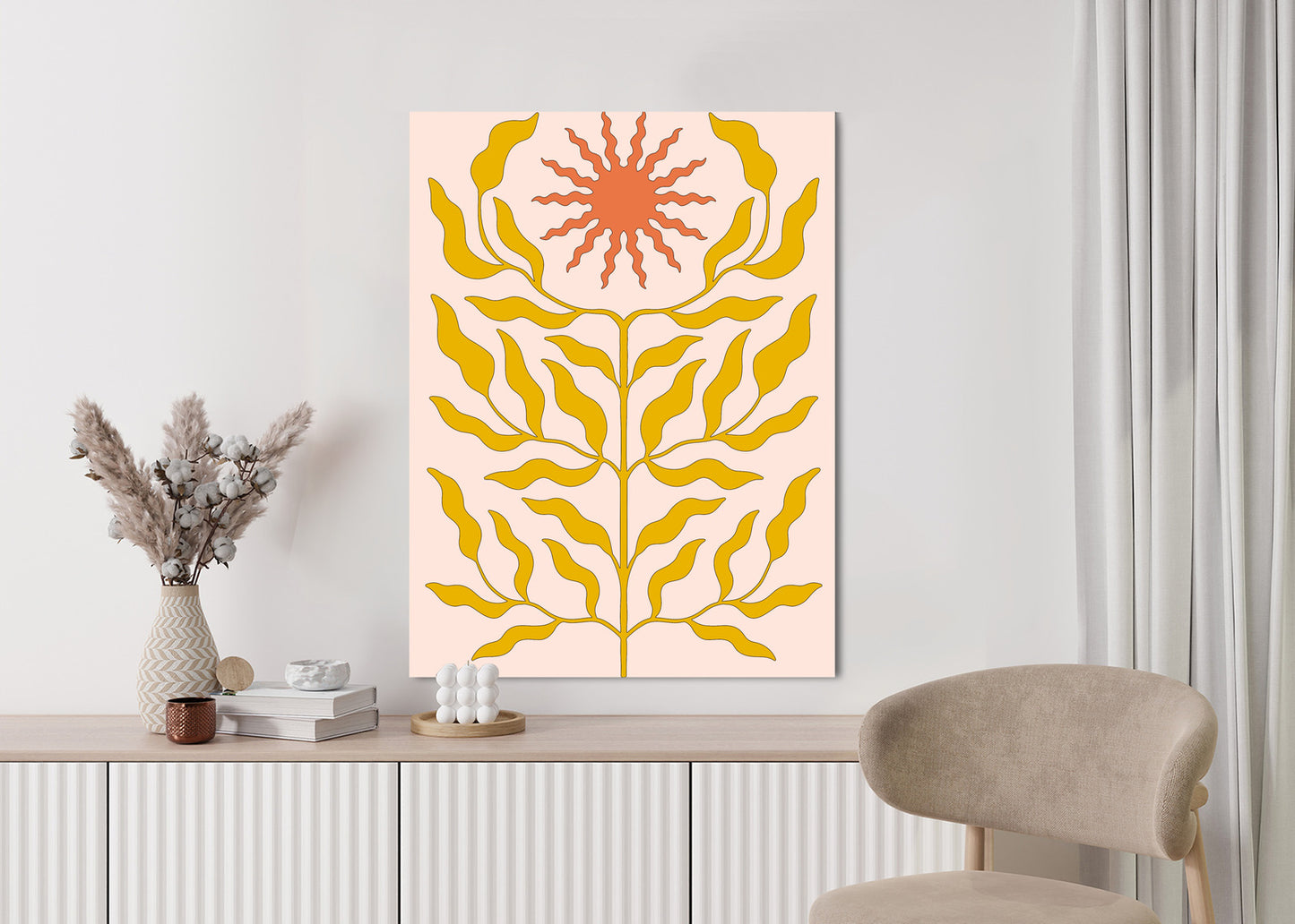 Poster Minimalistische Pflanze Im Boho-Stil Rahmen Holz Mit Passepartout Farbe Natürlich
