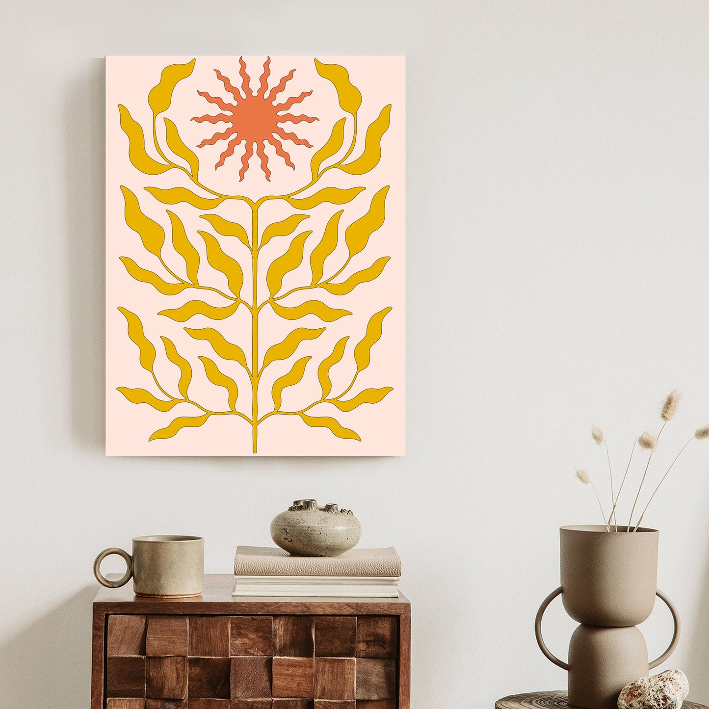 Poster Minimalistische Pflanze Im Boho-Stil Rahmen Holz Mit Passepartout Farbe Natürlich