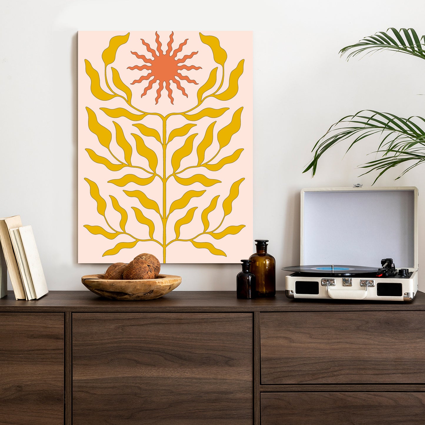Poster Minimalistische Pflanze Im Boho-Stil Rahmen Holz Mit Passepartout Farbe Natürlich