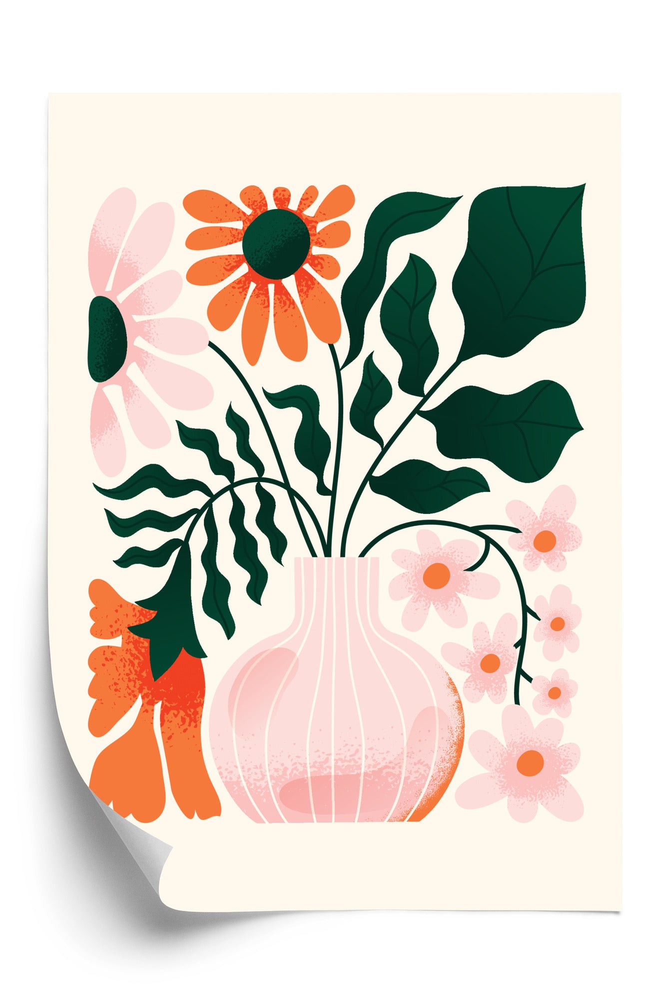 Poster Ein Blumenstrauß In Einer Rosa Vase Rahmen Holz Mit Passepartout Farbe Natürlich