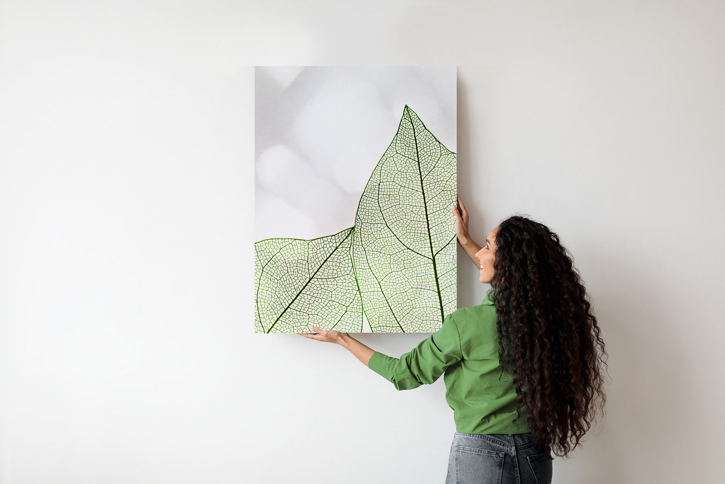 Poster Grüne Transparente Blätter Auf Hellem Hintergrund