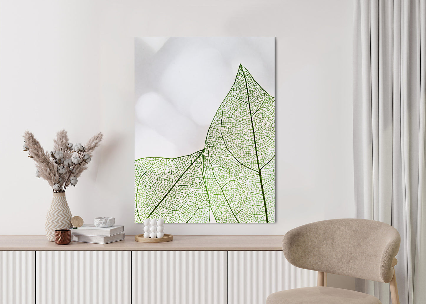 Poster Grüne Transparente Blätter Auf Hellem Hintergrund