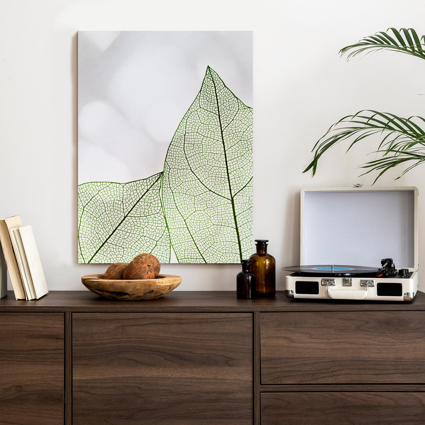 Poster Grüne Transparente Blätter Auf Hellem Hintergrund