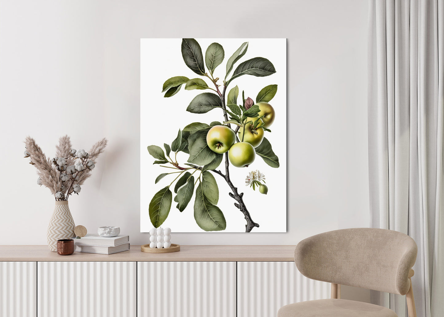 Poster Grüner Zweig Mit Äpfeln Rahmen Holz Mit Passepartout Farbe Natürlich