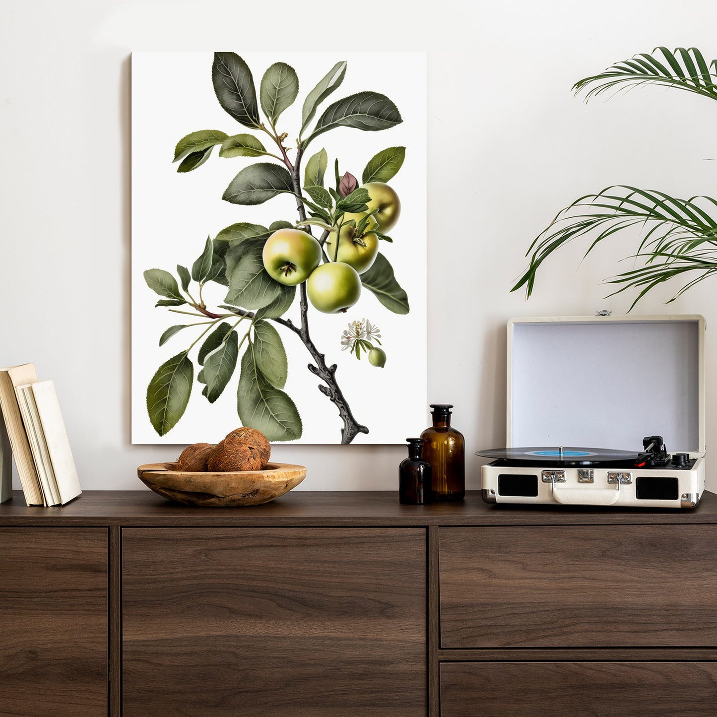 Poster Grüner Zweig Mit Äpfeln Rahmen Holz Mit Passepartout Farbe Natürlich