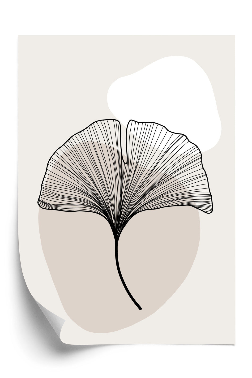 Poster Minimalistisches Ginkgoblatt Rahmen Holz Mit Passepartout Farbe Natürlich