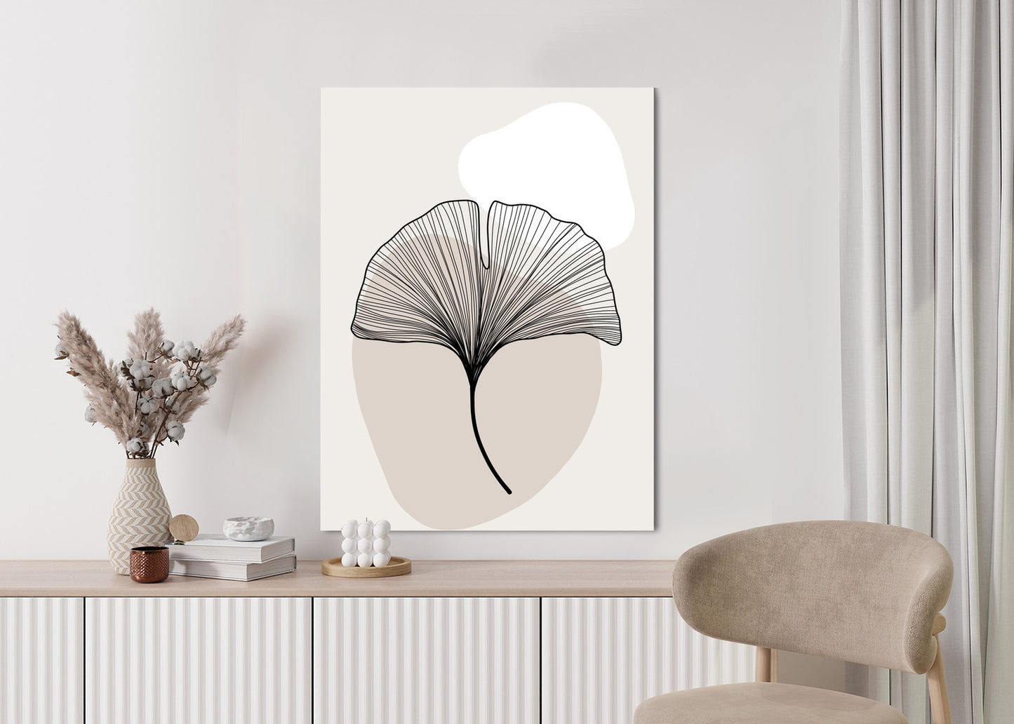 Poster Minimalistisches Ginkgoblatt Rahmen Holz Mit Passepartout Farbe Natürlich