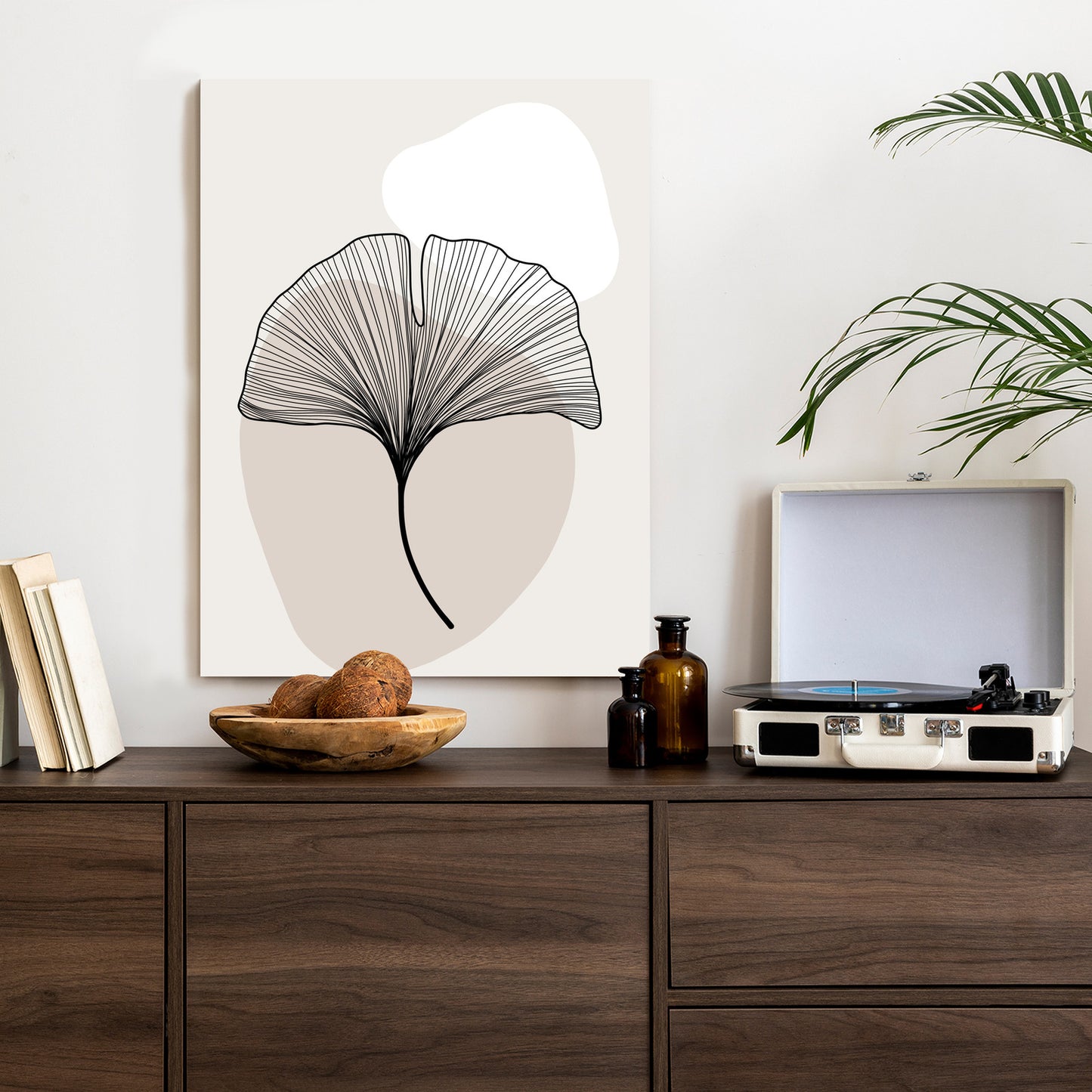 Poster Minimalistisches Ginkgoblatt Rahmen Holz Mit Passepartout Farbe Natürlich