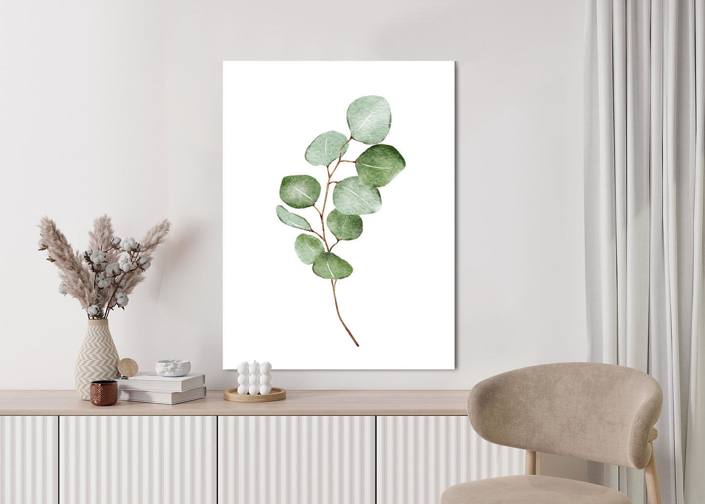 Poster Grüner Aquarell-Eukalyptuszweig Isoliert Auf Weißem Hintergrund