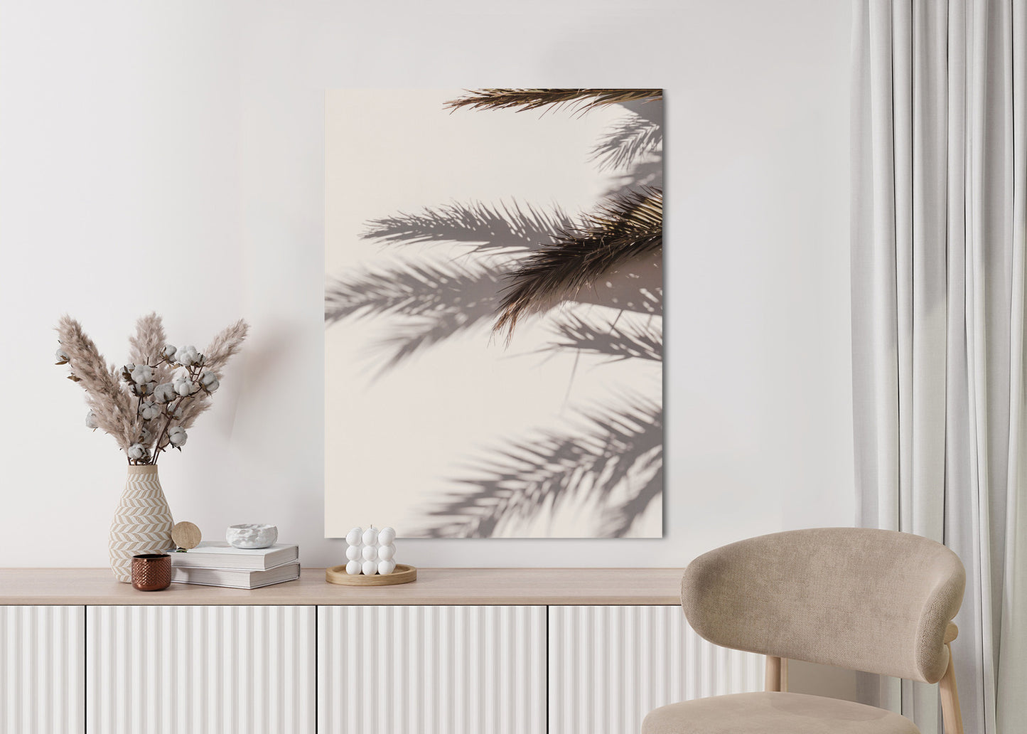 Poster Palmblätter Mit Schattenreflexion An Der Wand Rahmen Holz Mit Passepartout Farbe Natürlich