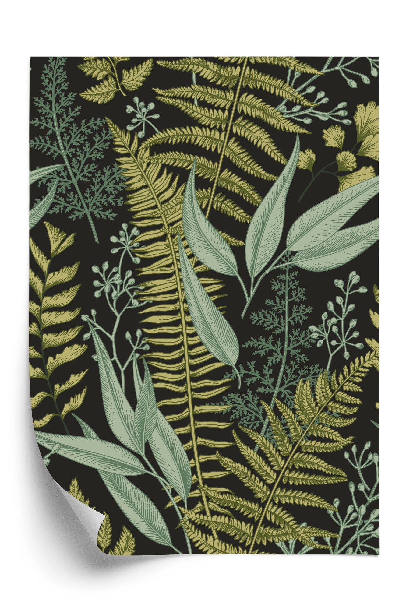 Poster Blumenmuster Im Vintage-Stil Rahmen Holz Mit Passepartout Farbe Natürlich