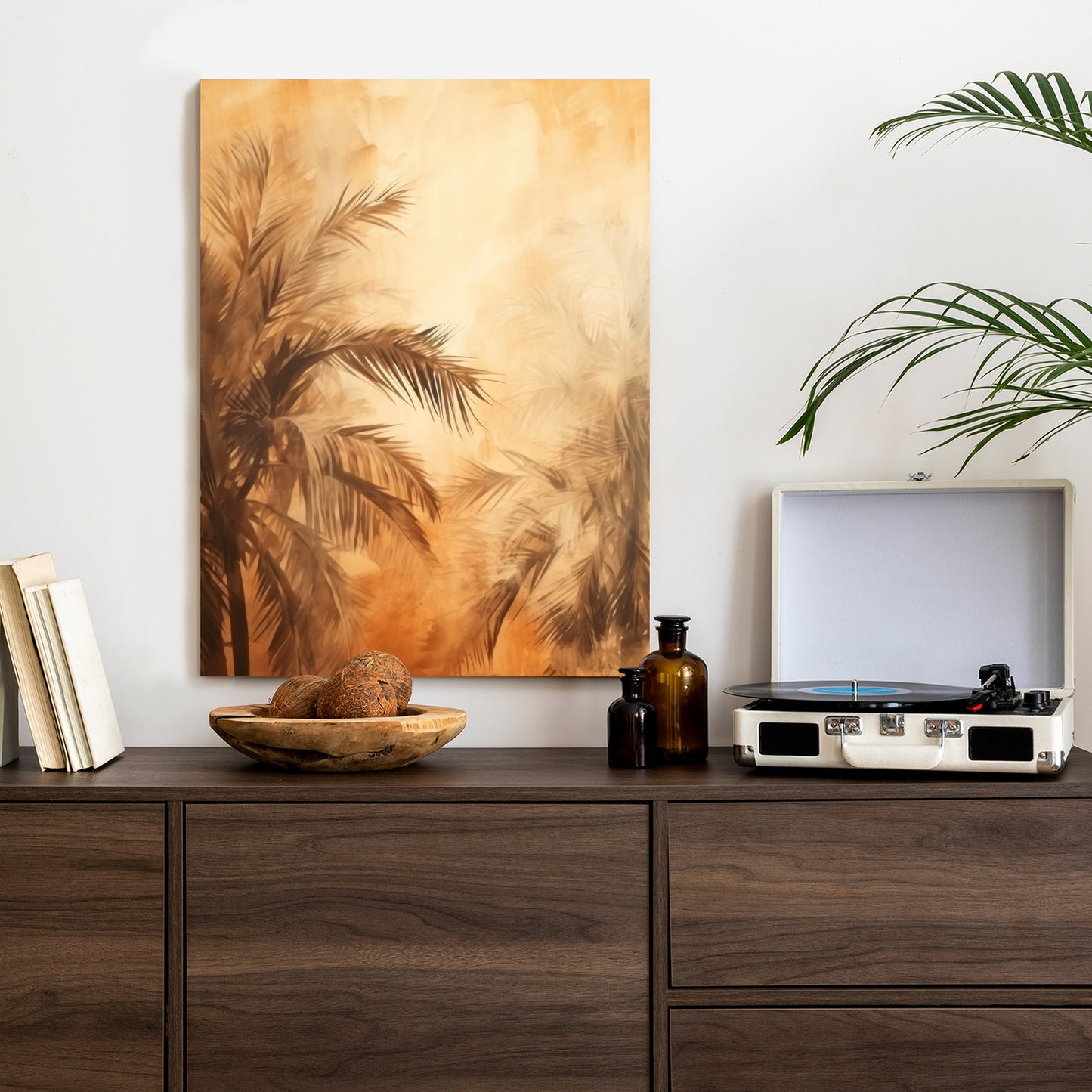 Poster Tropische Palmen In Der Farbe Der Wüste Rahmen Holz Mit Passepartout Farbe Natürlich