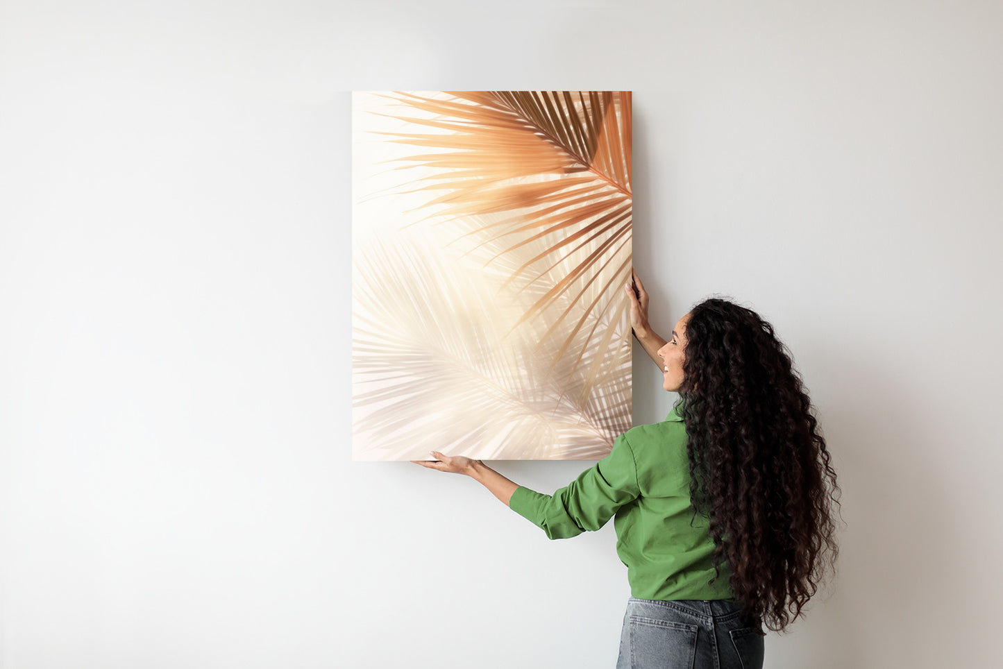 Poster Tropische Palmblätter Mit Schatten Rahmen Holz Mit Passepartout Farbe Natürlich