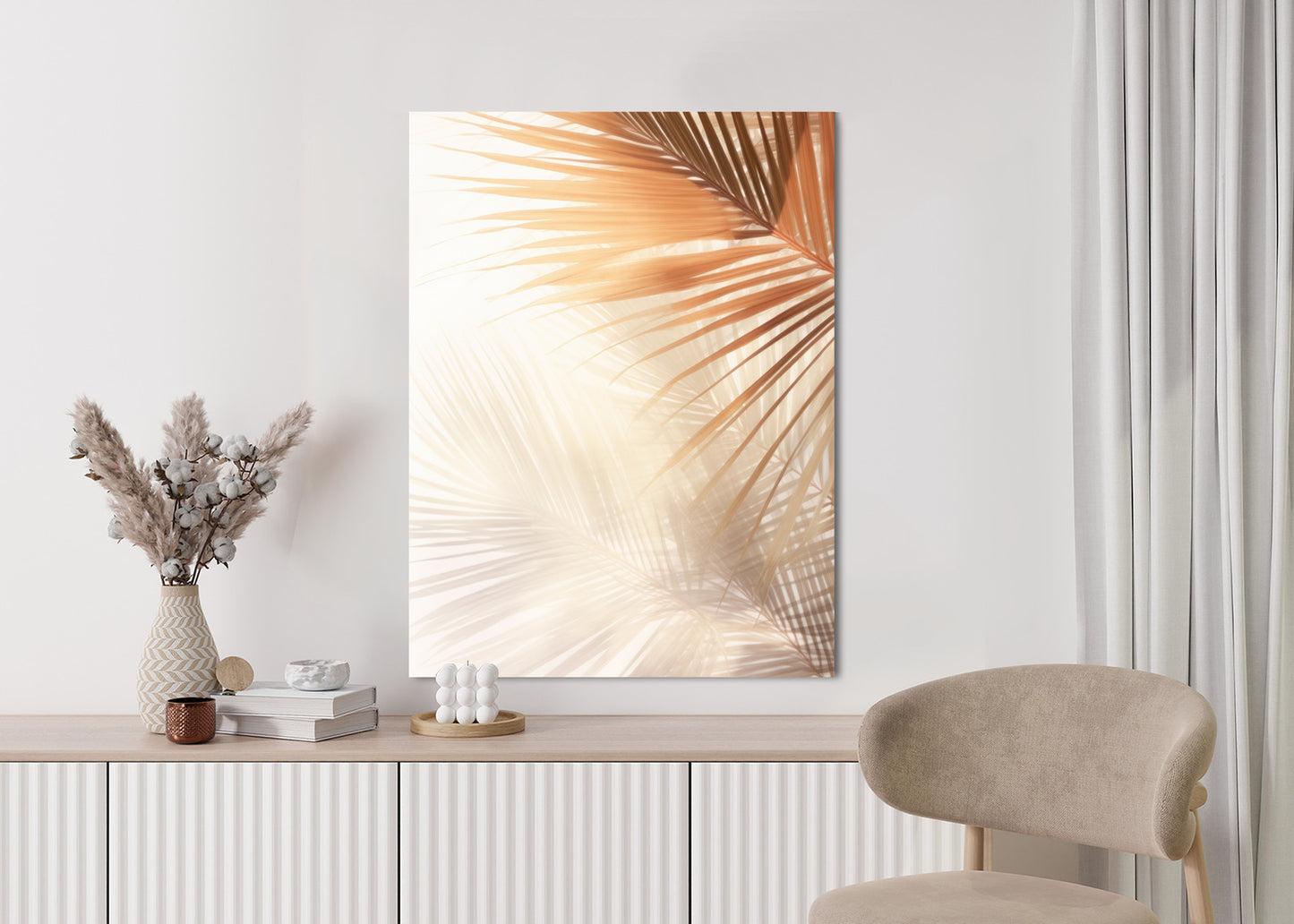 Poster Tropische Palmblätter Mit Schatten Rahmen Holz Mit Passepartout Farbe Natürlich