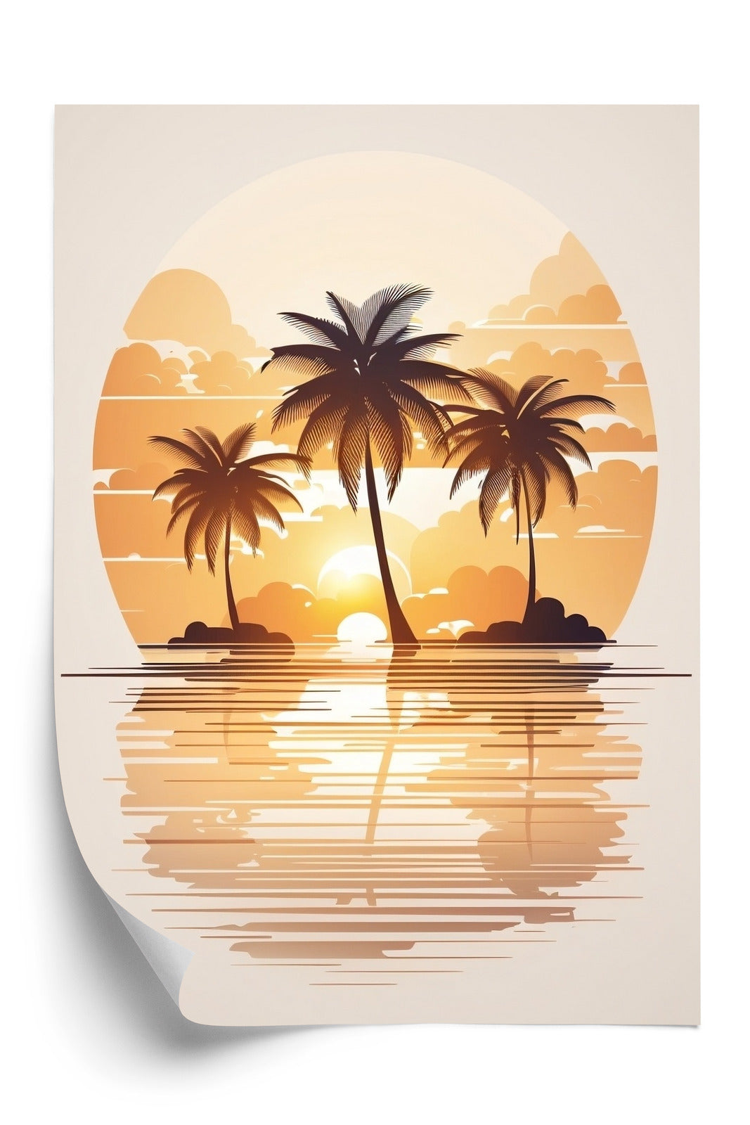Poster Sonnenuntergang Und Drei Palmen Rahmen Holz Mit Passepartout Farbe Natürlich