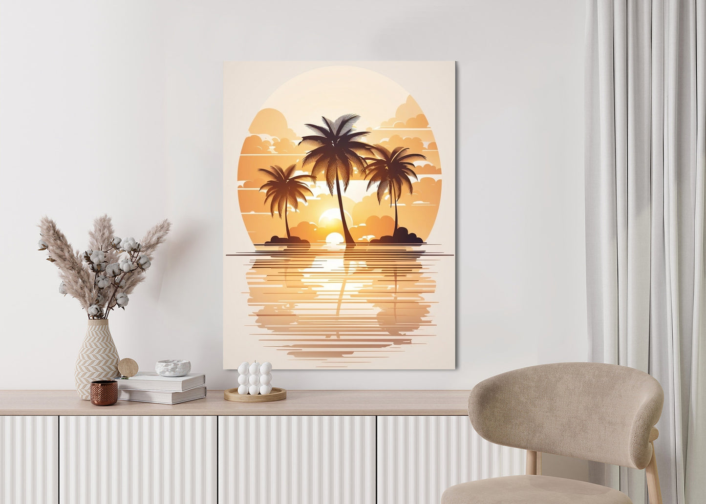 Poster Sonnenuntergang Und Drei Palmen Rahmen Holz Mit Passepartout Farbe Natürlich