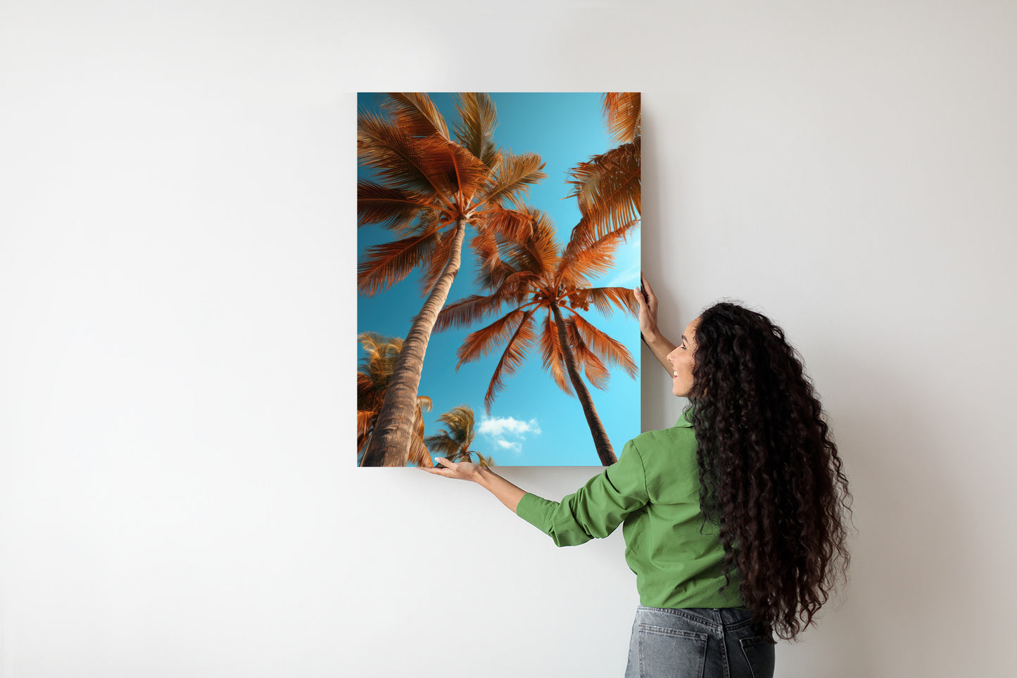 Poster Blauer Himmel Und Hohe Palmen Rahmen Holz Mit Passepartout Farbe Natürlich