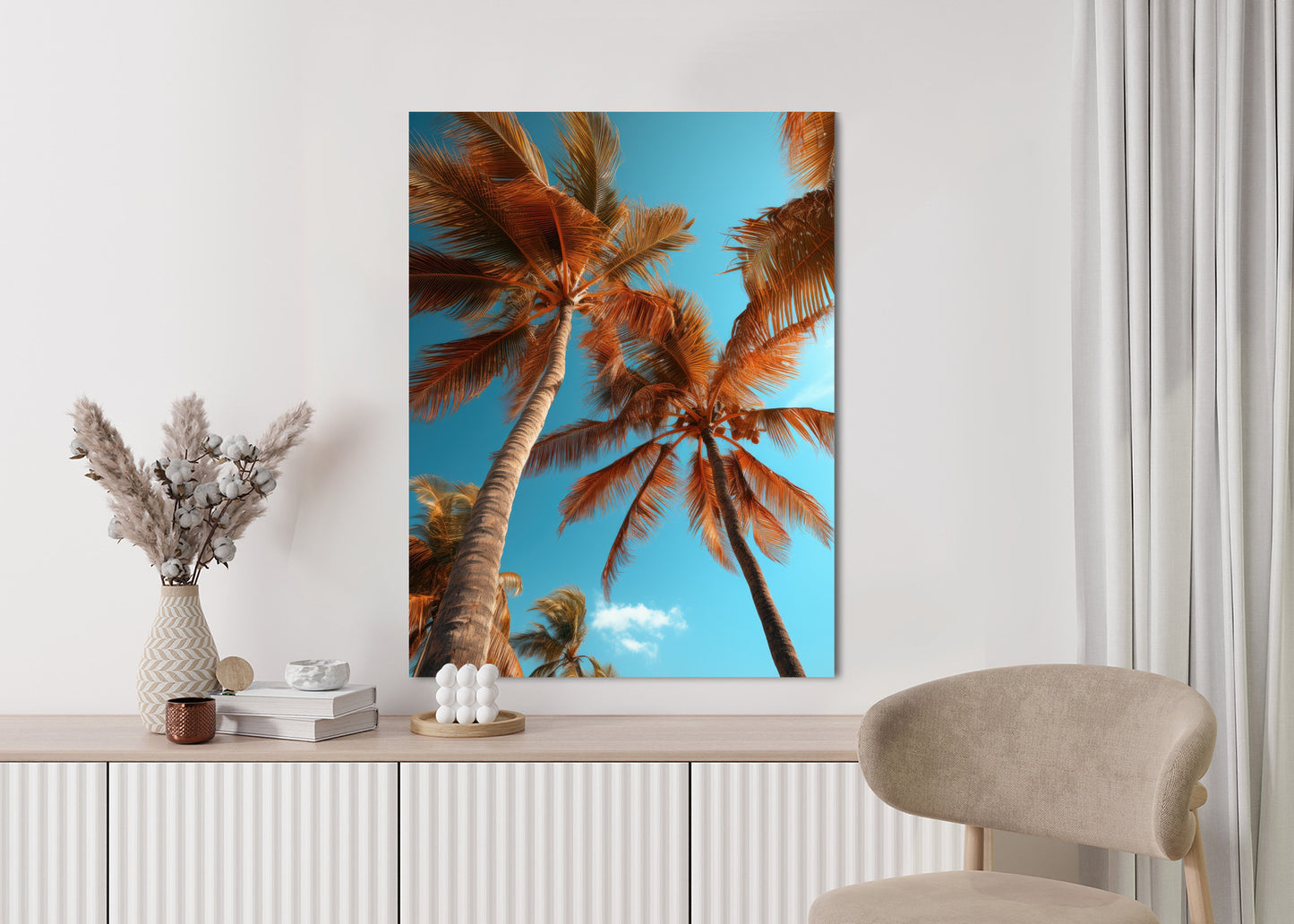 Poster Blauer Himmel Und Hohe Palmen Rahmen Holz Mit Passepartout Farbe Natürlich