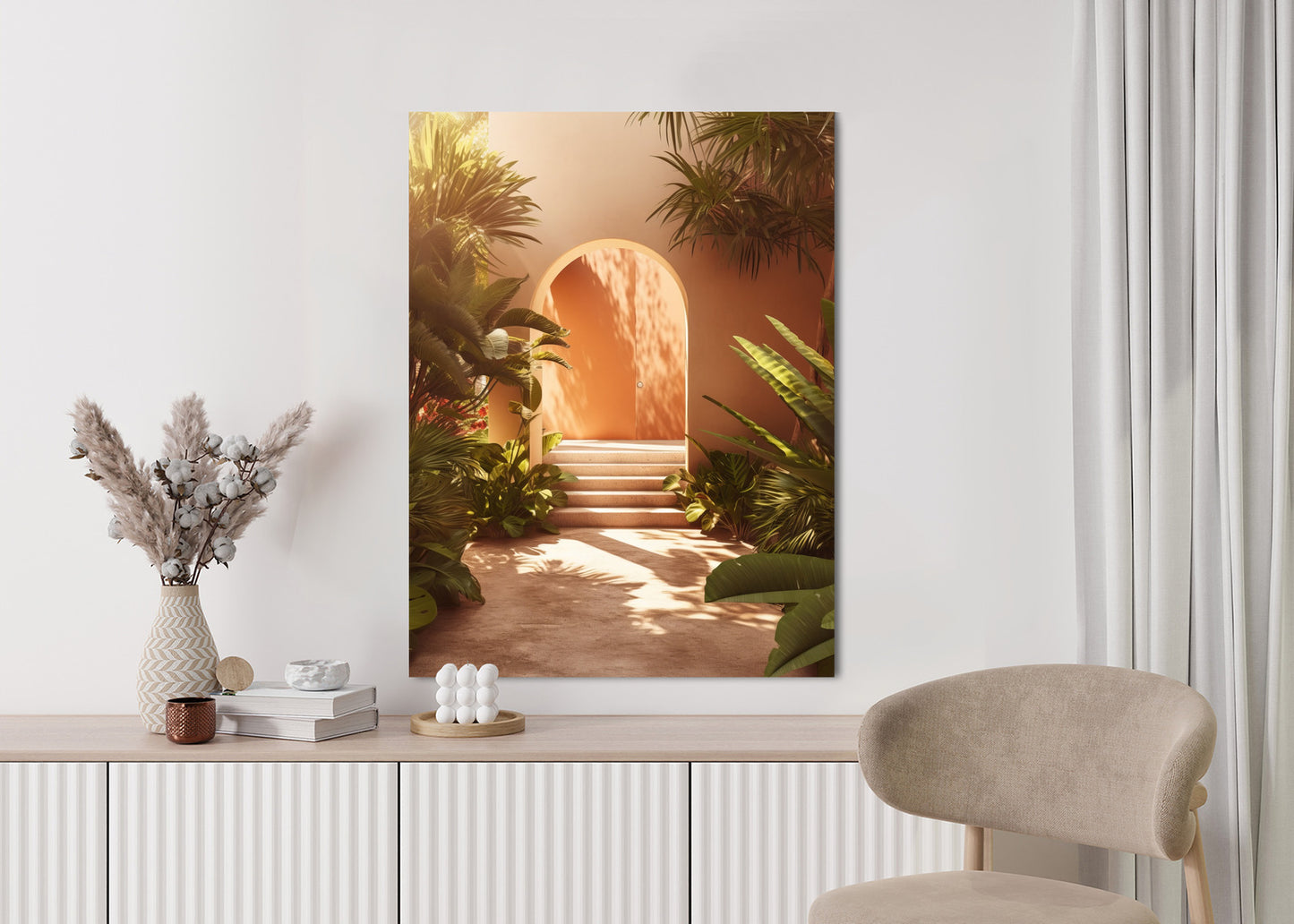 Poster Mexikanische Tür, Treppen Und Palmen Rahmen Holz Mit Passepartout Farbe Natürlich