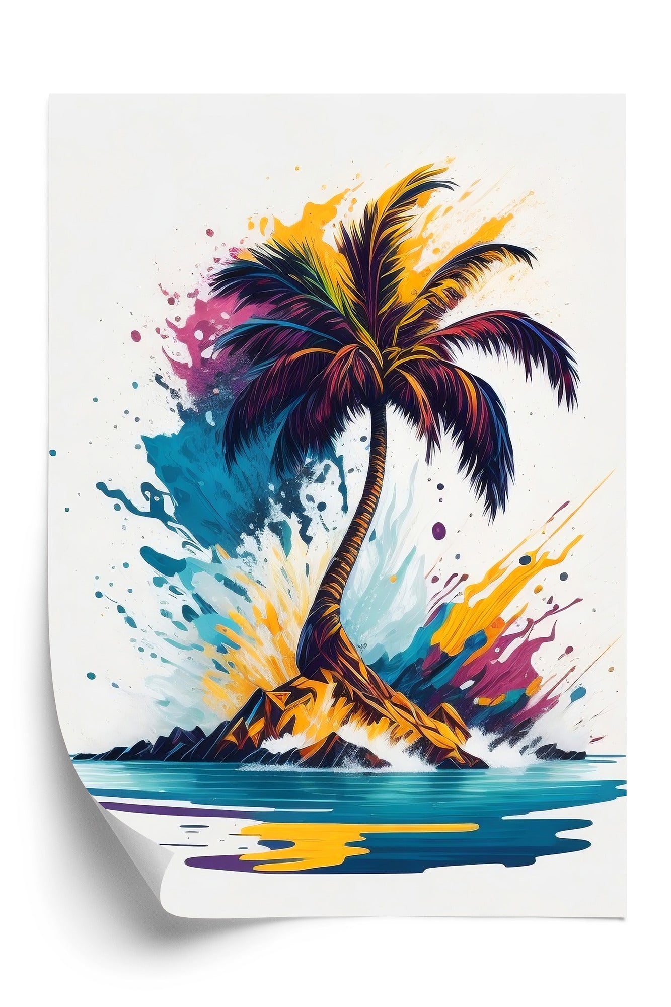 Poster Eine Bunte Palme Auf Einer Einsamen Insel Rahmen Holz Mit Passepartout Farbe Natürlich