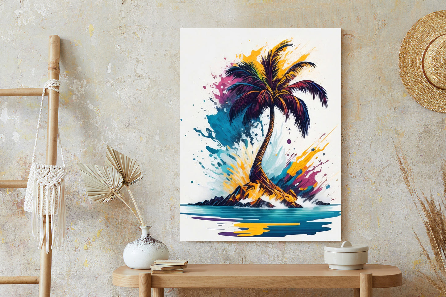 Poster Eine Bunte Palme Auf Einer Einsamen Insel Rahmen Holz Mit Passepartout Farbe Natürlich