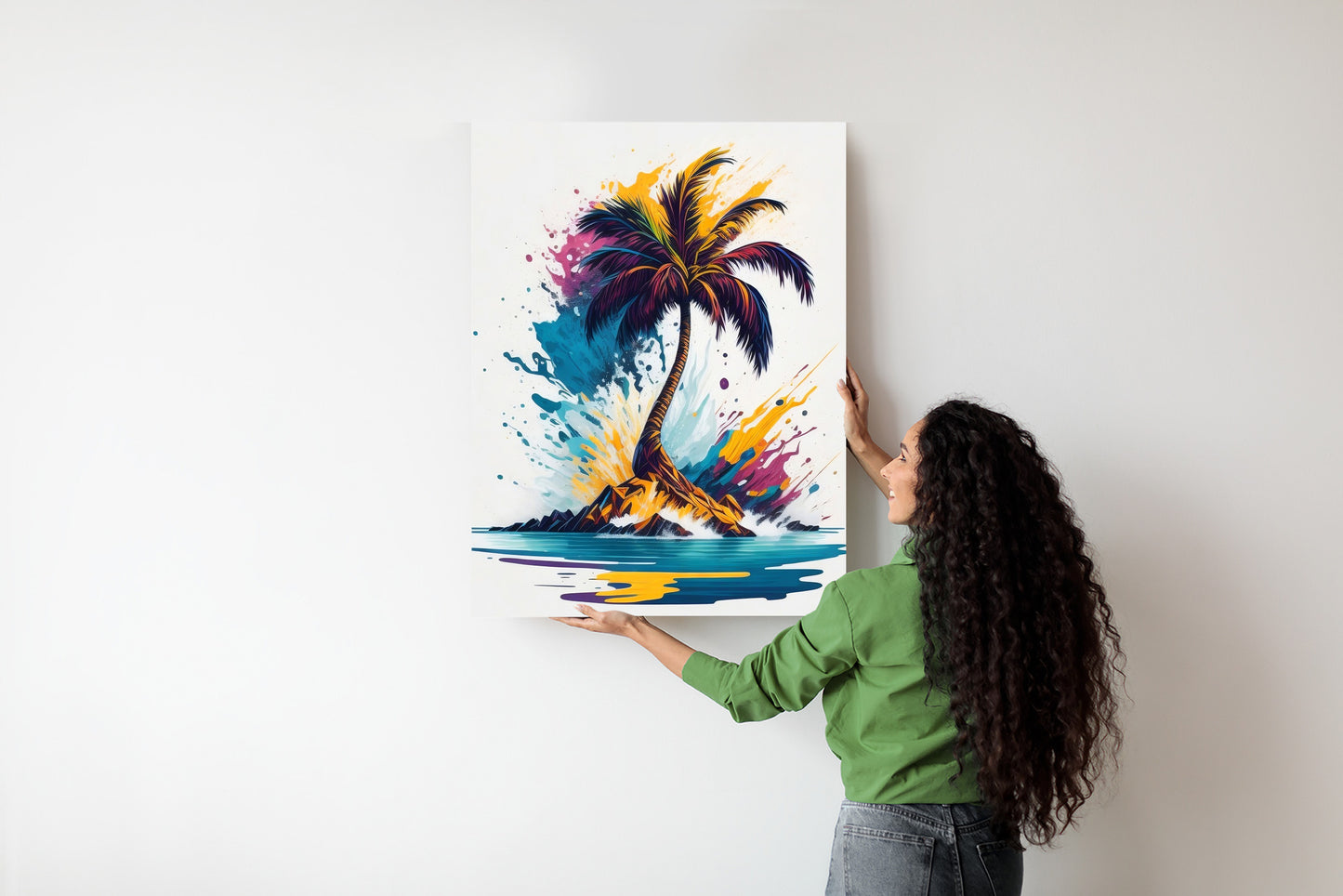 Poster Eine Bunte Palme Auf Einer Einsamen Insel Rahmen Holz Mit Passepartout Farbe Natürlich