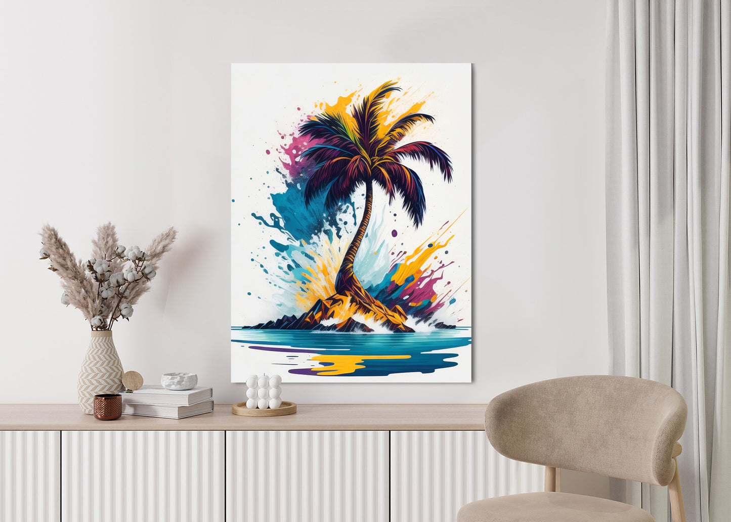 Poster Eine Bunte Palme Auf Einer Einsamen Insel Rahmen Holz Mit Passepartout Farbe Natürlich
