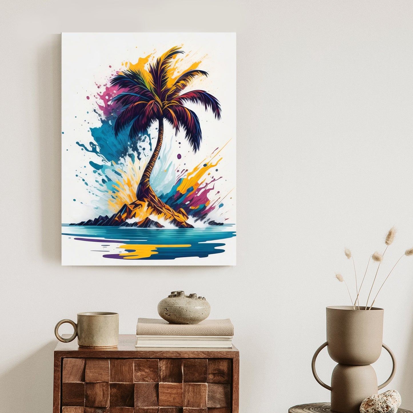 Poster Eine Bunte Palme Auf Einer Einsamen Insel Rahmen Holz Mit Passepartout Farbe Natürlich