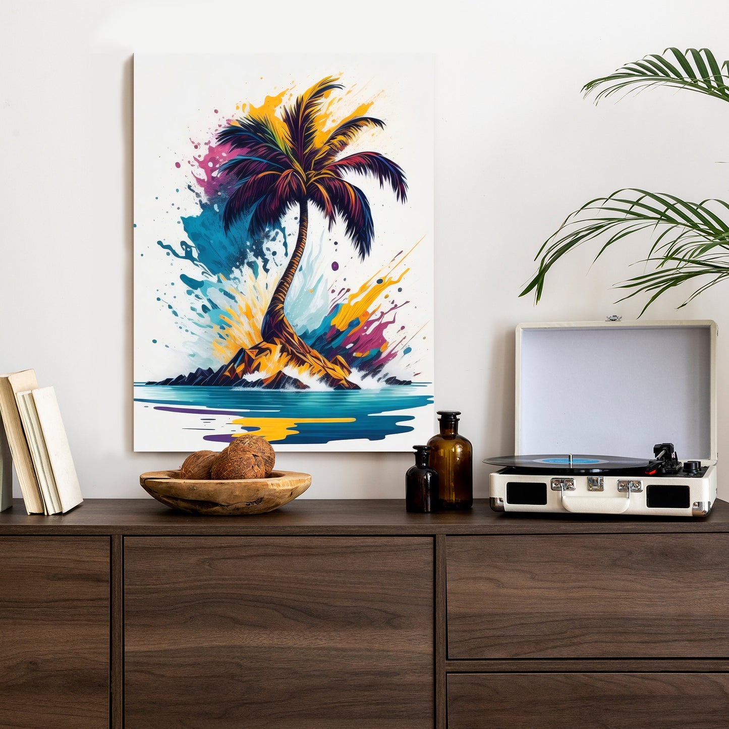 Poster Eine Bunte Palme Auf Einer Einsamen Insel Rahmen Holz Mit Passepartout Farbe Natürlich