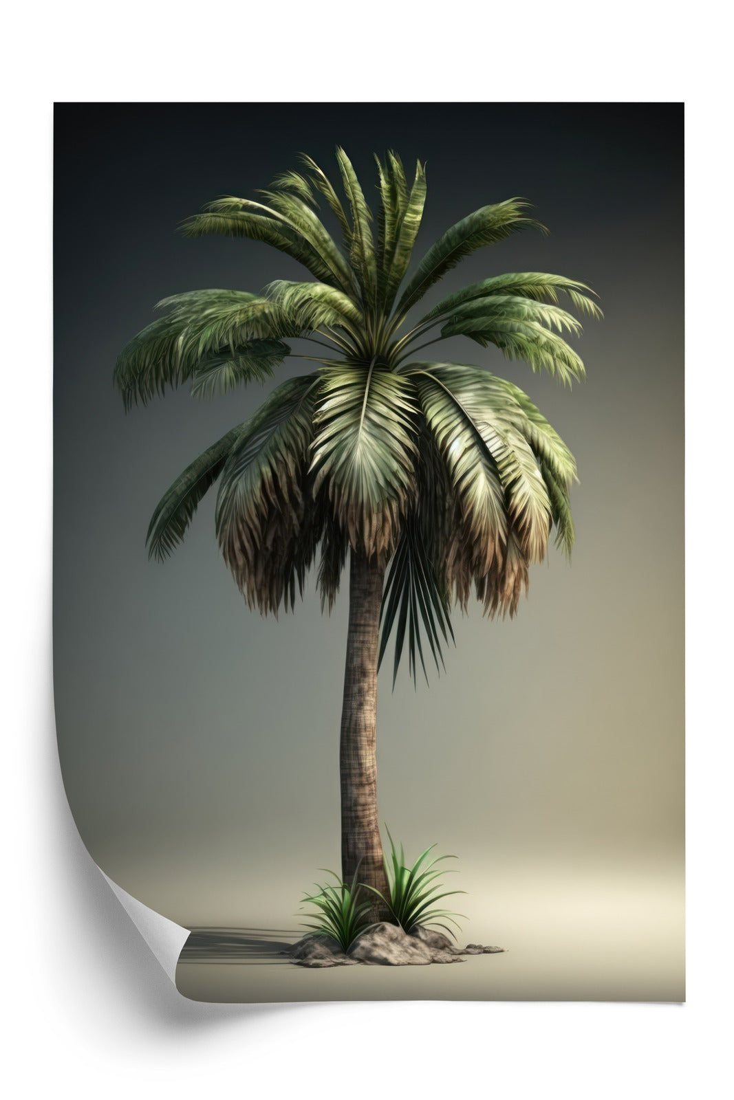 Poster Grüne Palme Rahmen Holz Mit Passepartout Farbe Natürlich