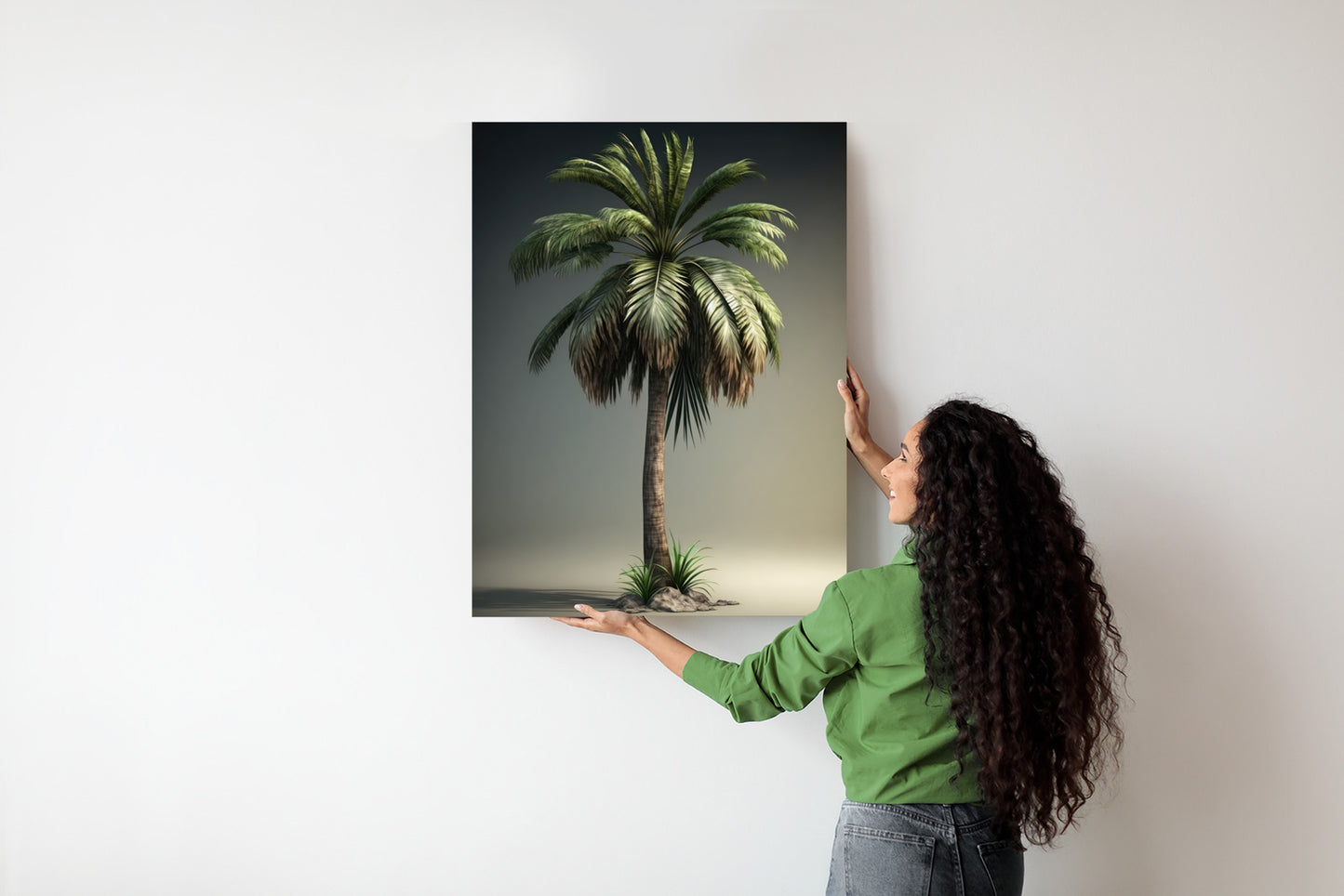 Poster Grüne Palme Rahmen Holz Mit Passepartout Farbe Natürlich