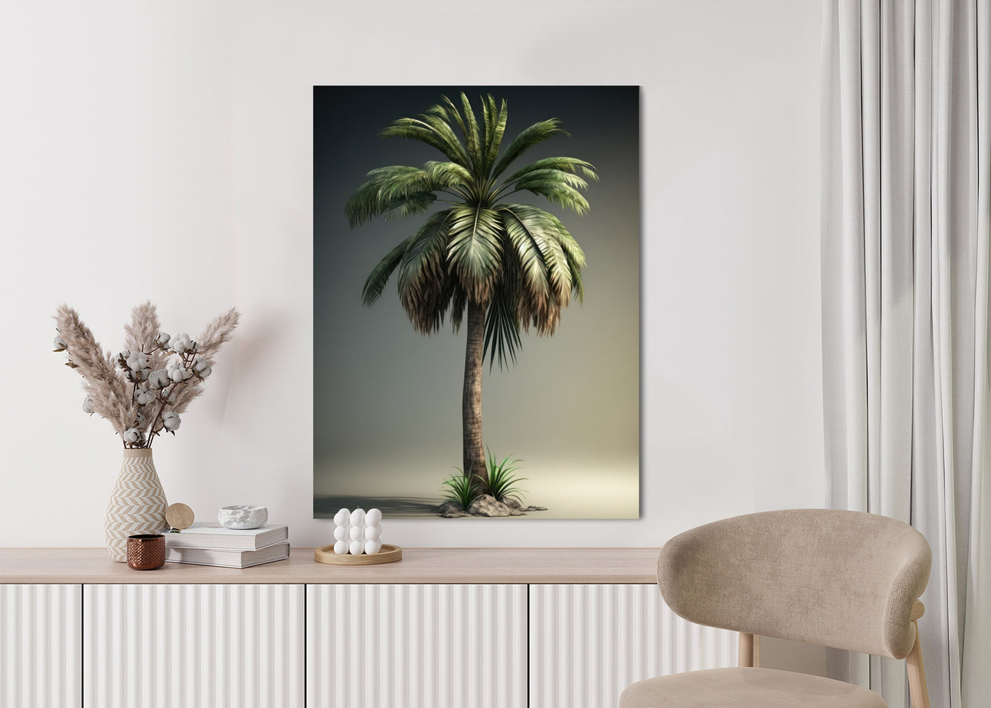 Poster Grüne Palme Rahmen Holz Mit Passepartout Farbe Natürlich