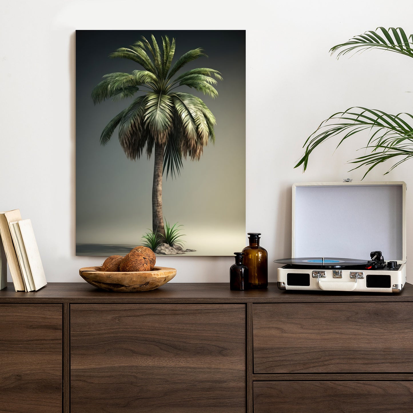 Poster Grüne Palme Rahmen Holz Mit Passepartout Farbe Natürlich